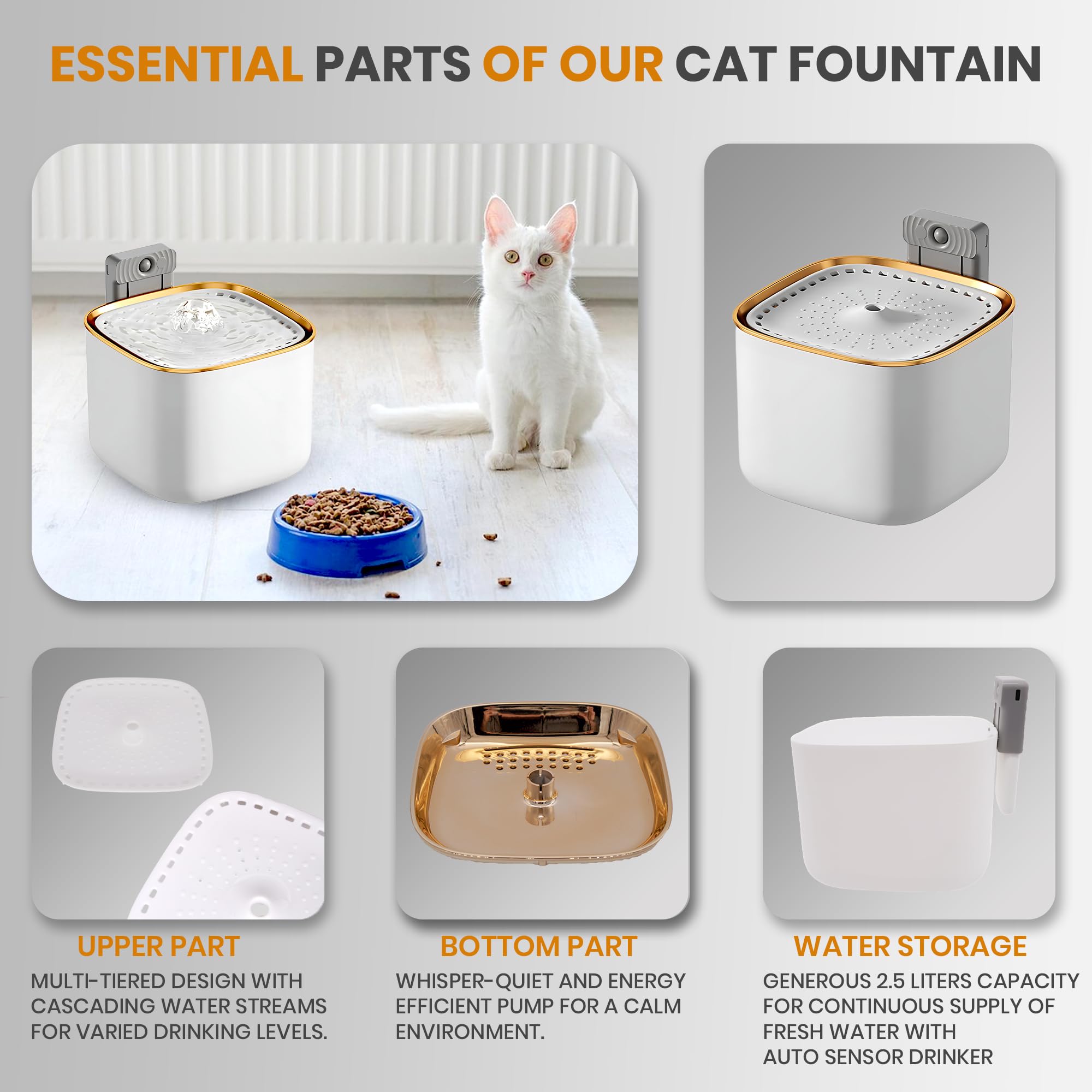 Fuente de Agua para Gatos Inalámbrica de 101oz/3L con Luz - Imagen 3