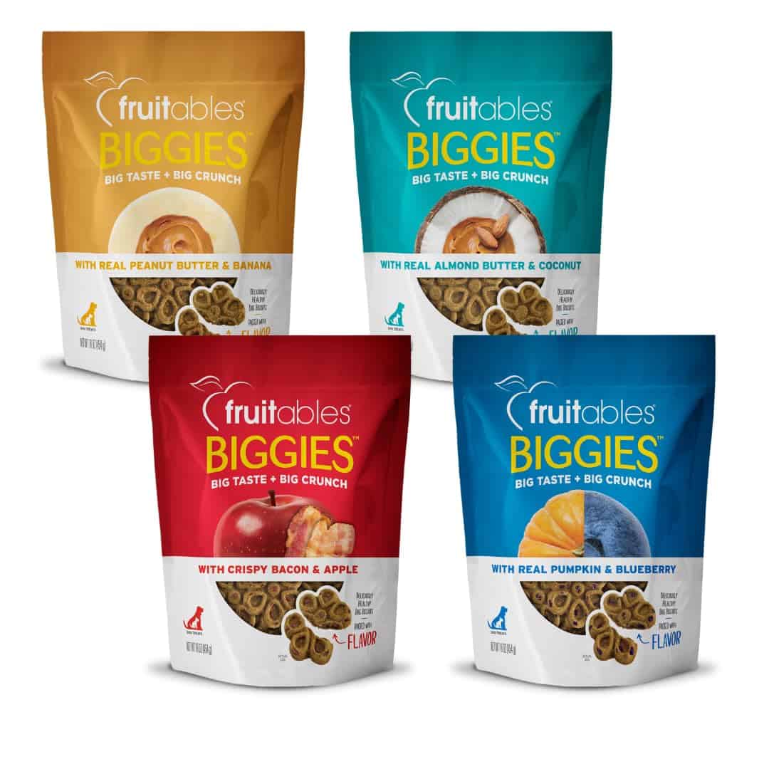 Fruitables Biggies Dog Treats Paquete de 4 Sabores Variados