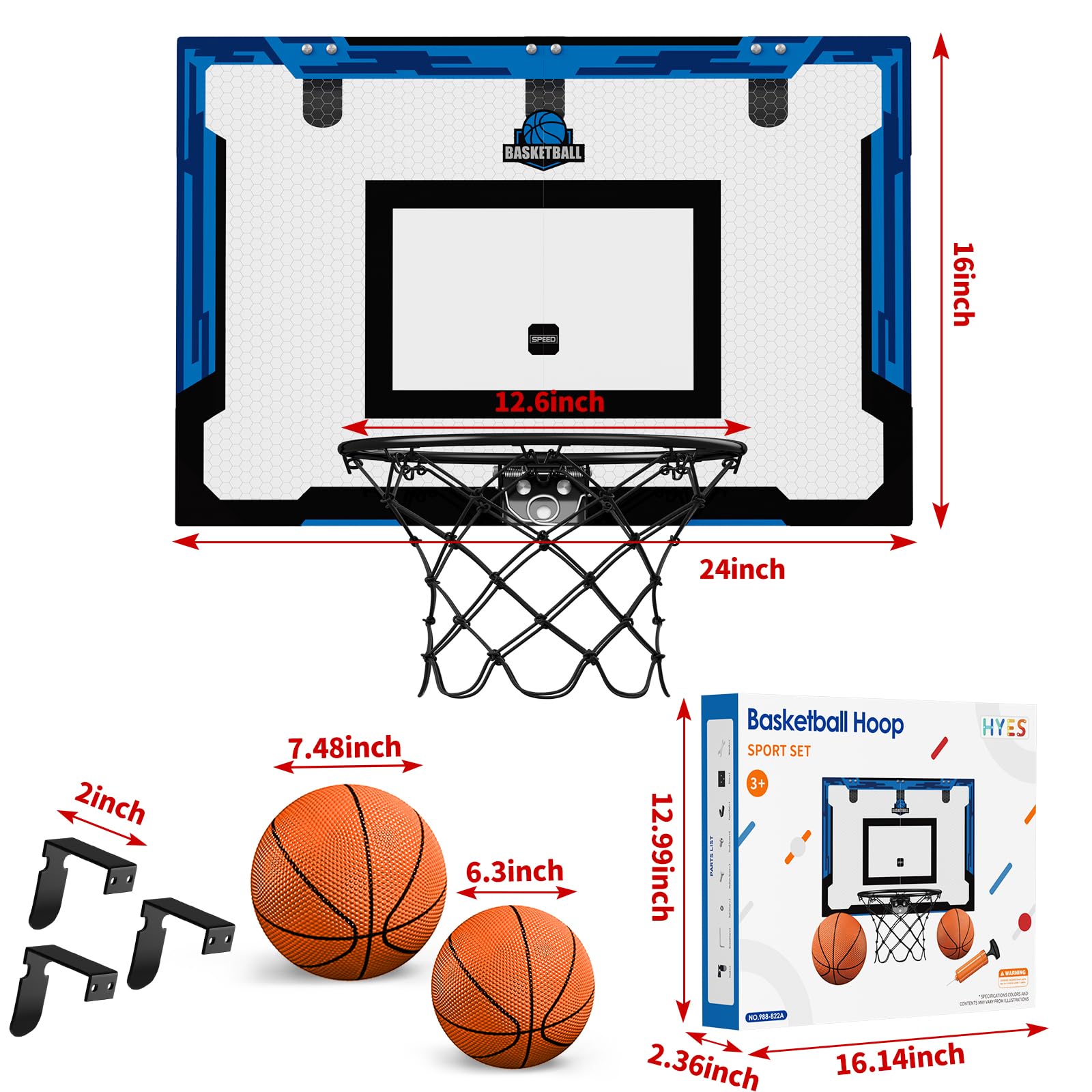 Aro de Baloncesto Grande HYES 24" x 16" para Interiores - Imagen 8