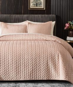 Colcha de Terciopelo Ivellow Tamaño Queen, Rosa, Colcha