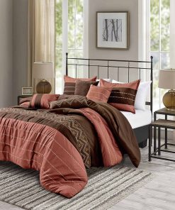 Juego de conforter de bordado en cobre marrón de 7 piezas