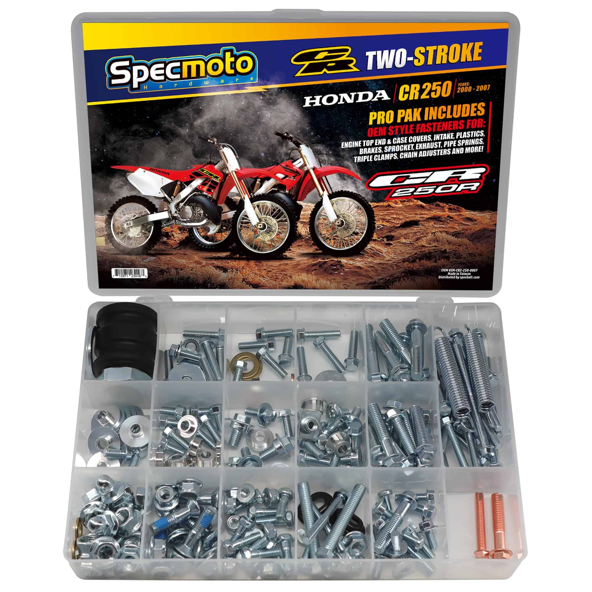 Kit de pernos completo Specmoto CR 250. Compatible con:
