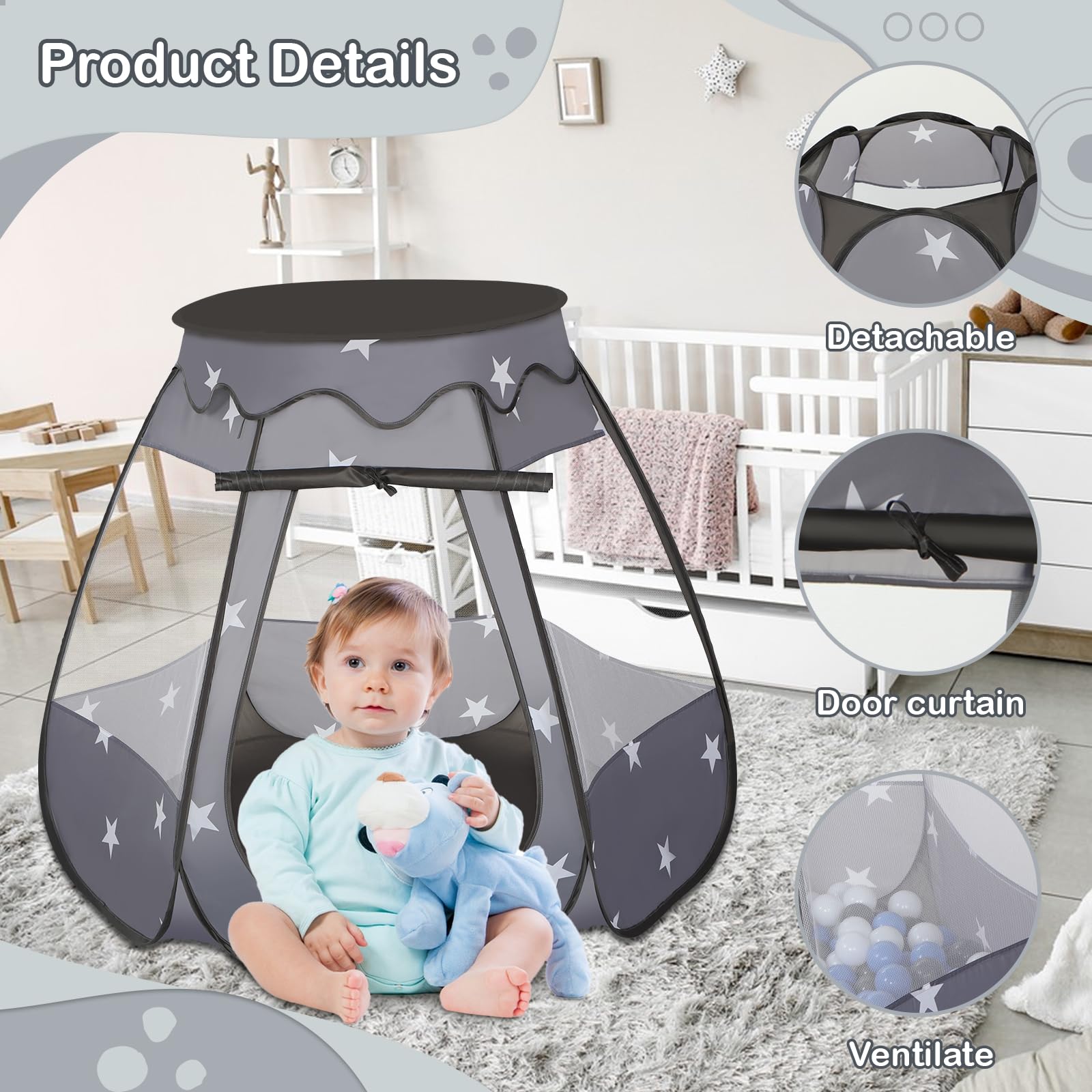 Casita de Juegos Wilhunter para Bebés con 50 Pelotas, - Imagen 7