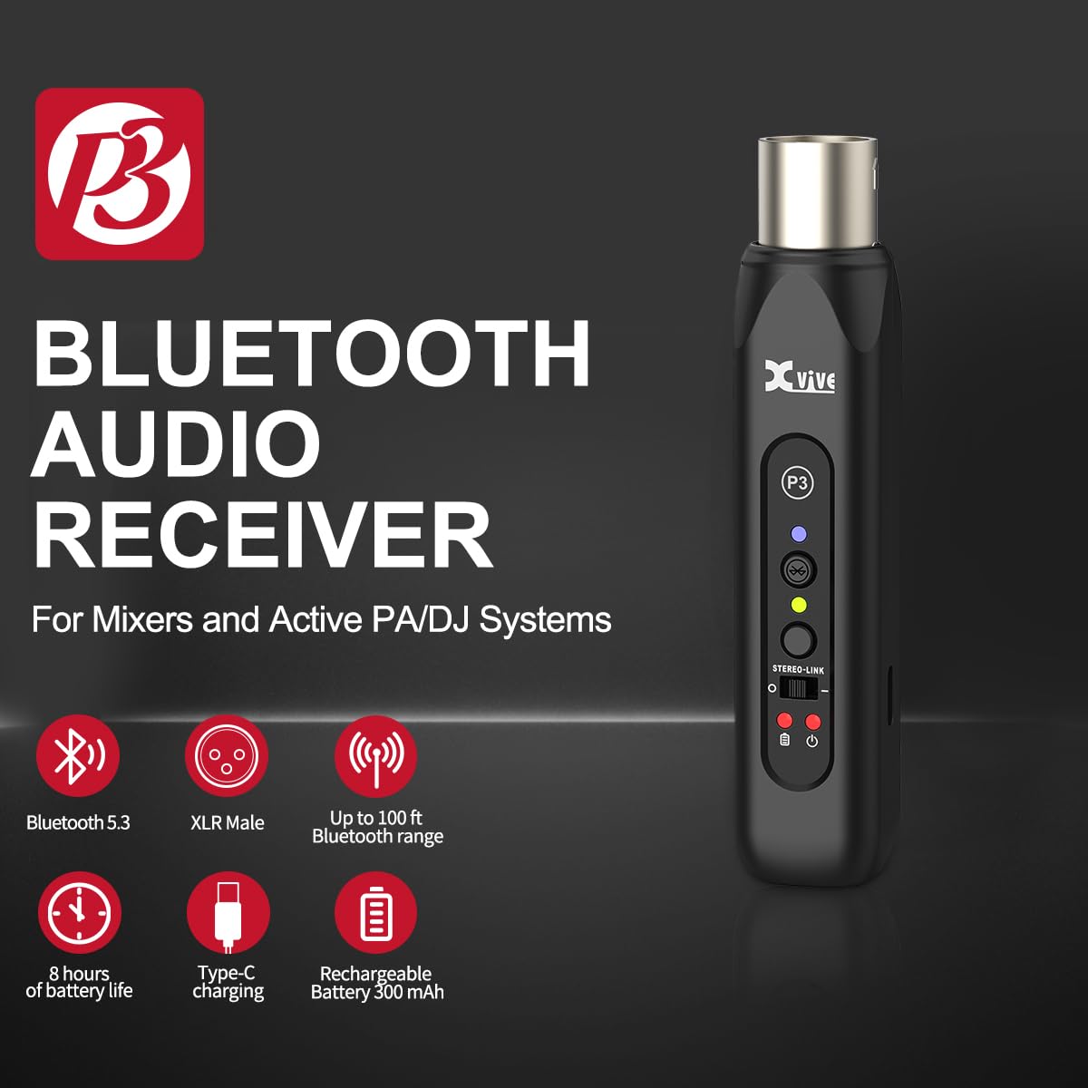 Receptor Xvive P3 Bluetooth XLR para Mezclador de Audio, - Imagen 3