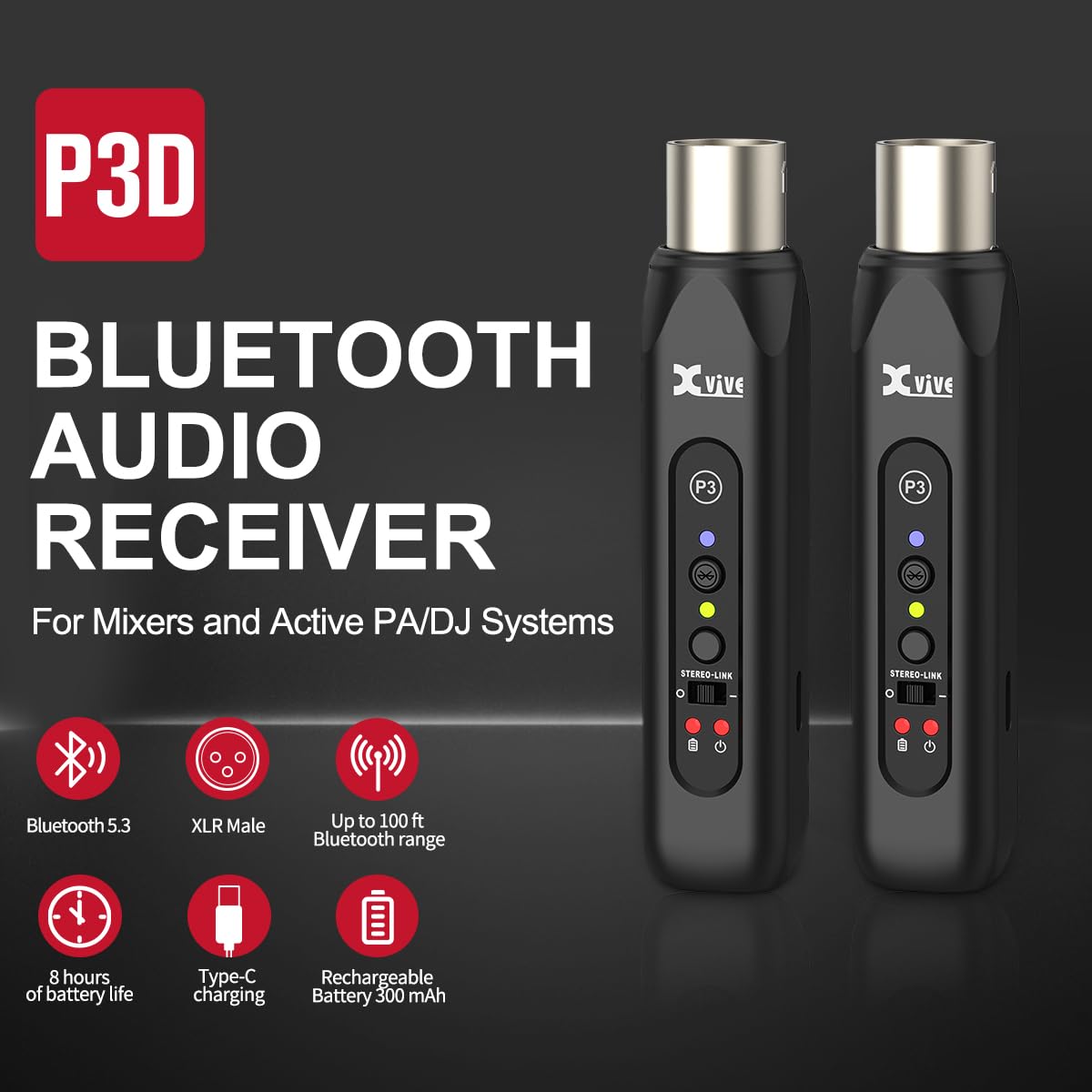 Receptor Xvive P3D Bluetooth XLR para Mezclador de Audio, - Imagen 3