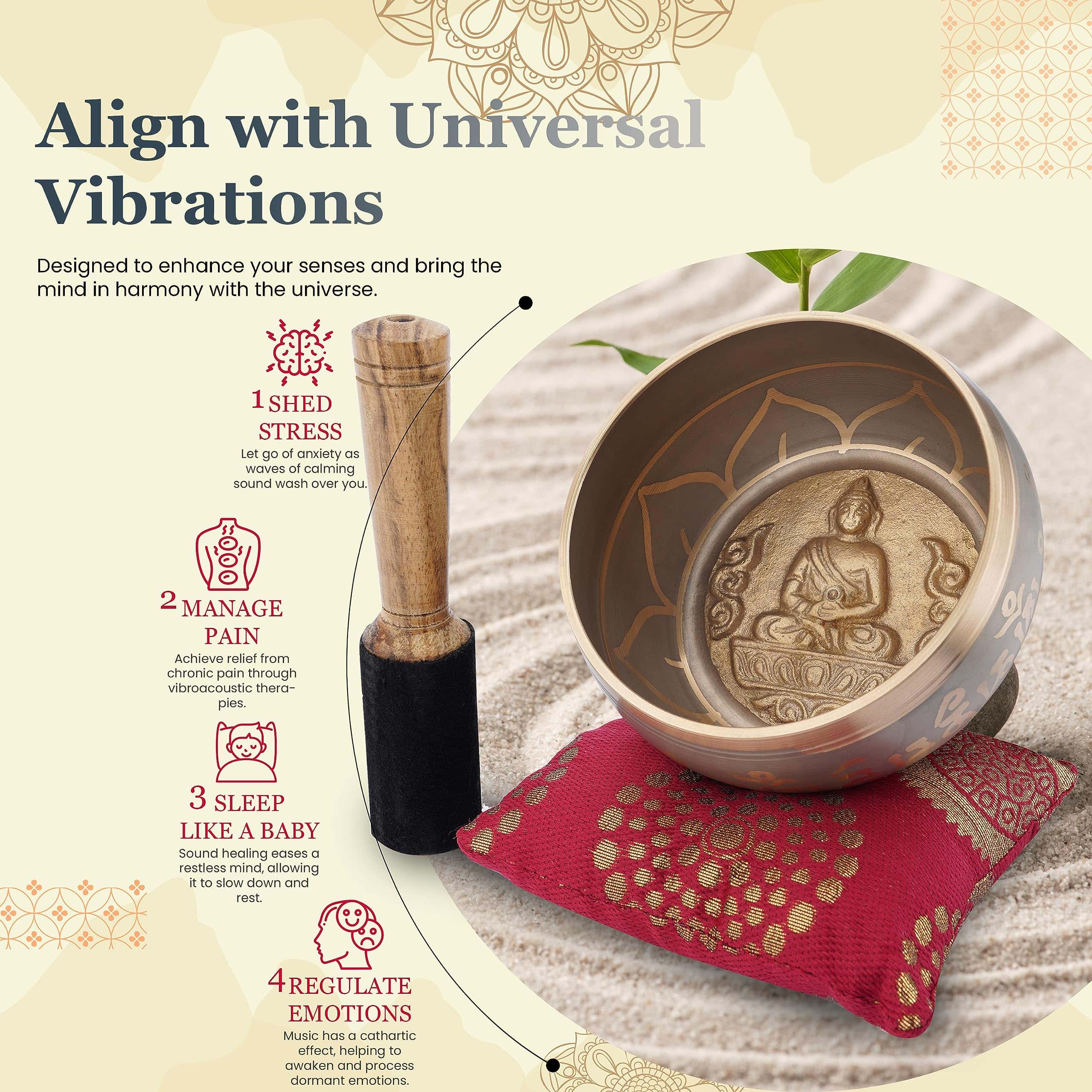 Juego de Cuenco Tibetano Ajuny - Cuenco -Beige Dorado - Imagen 5