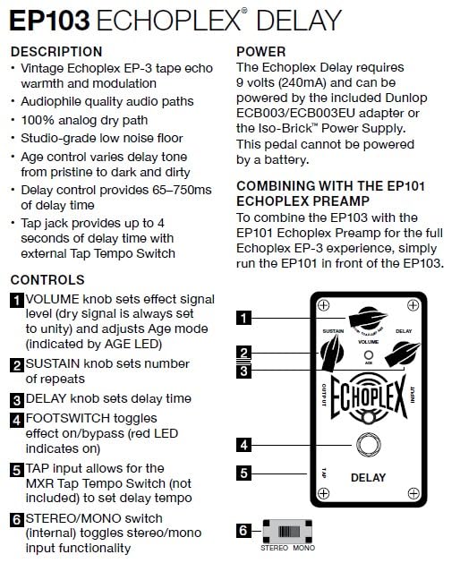 Pedal de Delay Echoplex EP103 de Dunlop EP-3 Tape Echo con - Imagen 8