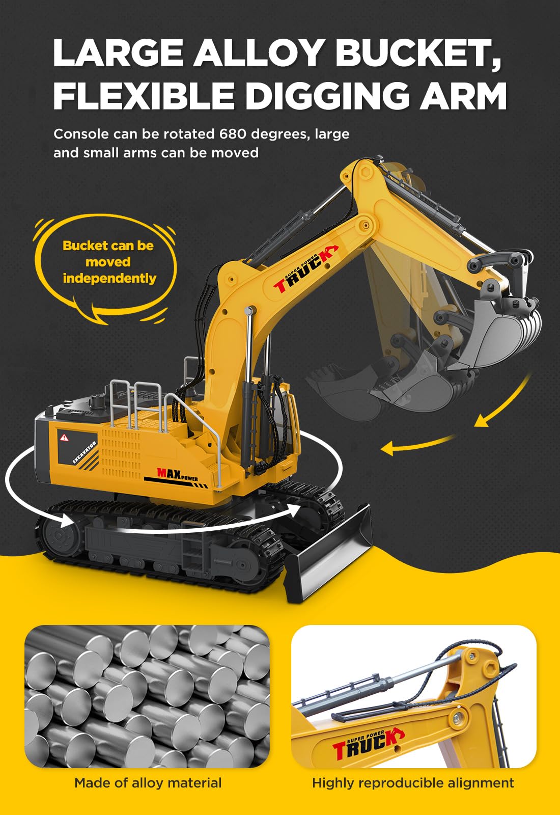 Excavadora de Juguete de Control Remoto Grande de 21" con - Imagen 5