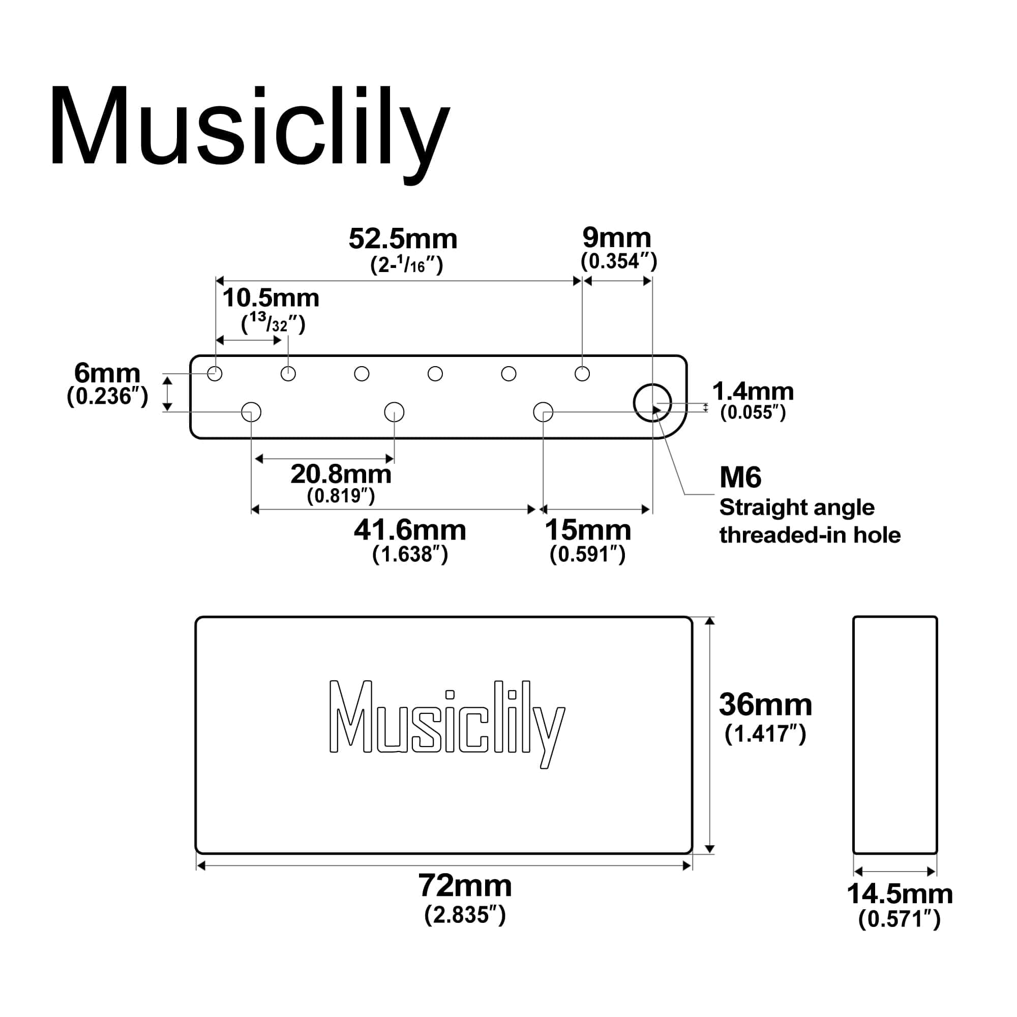 Bloque de trémolo corto de latón macizo completo Musiclily - Imagen 3