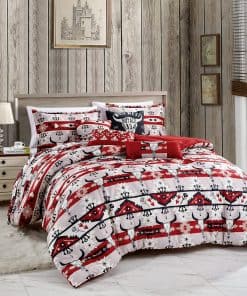 Juego de Comforter ES Bull Head Bones Rojo y Azul 7 Piezas