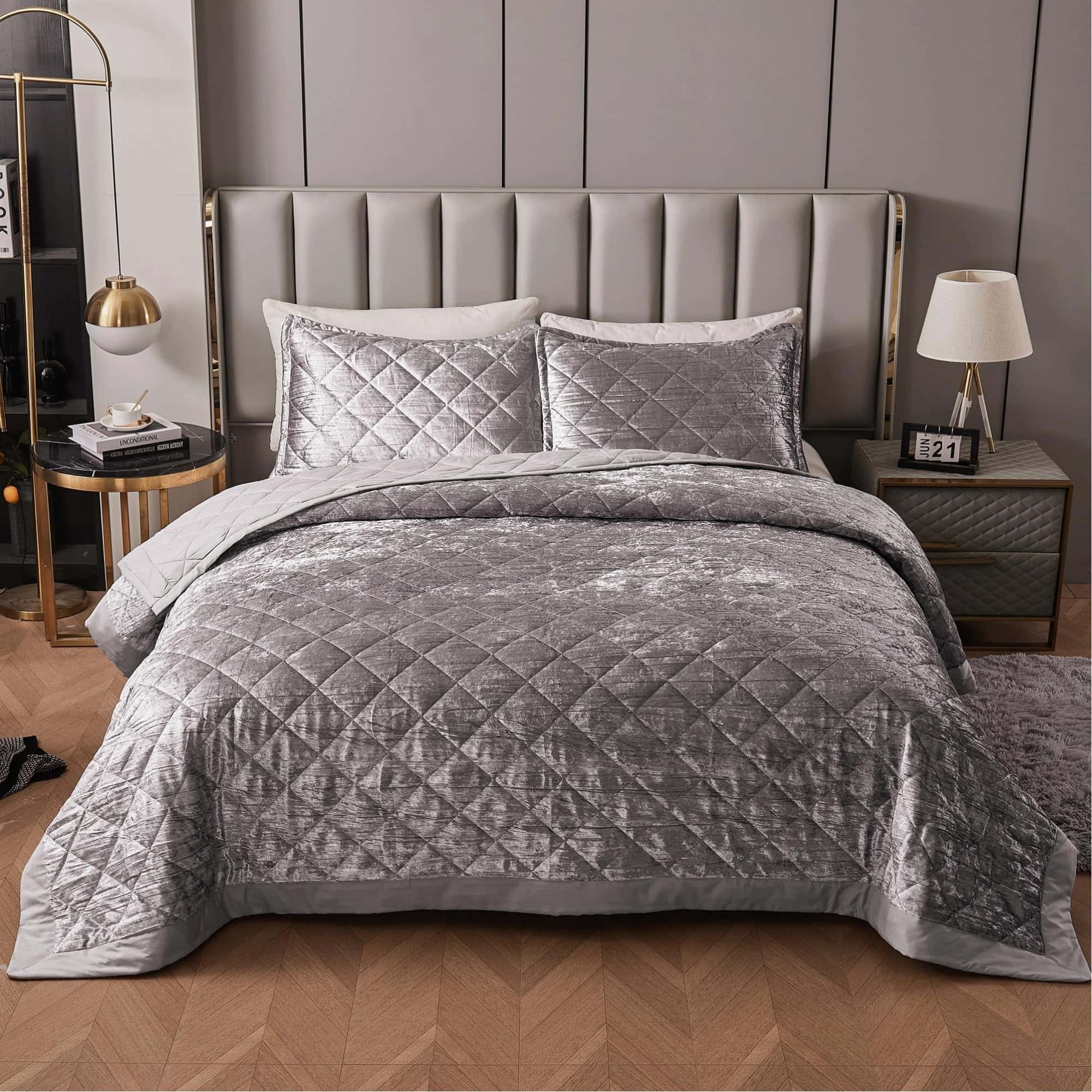 Juego de Edredón de Terciopelo Coreano LUCKYBULL Plateado