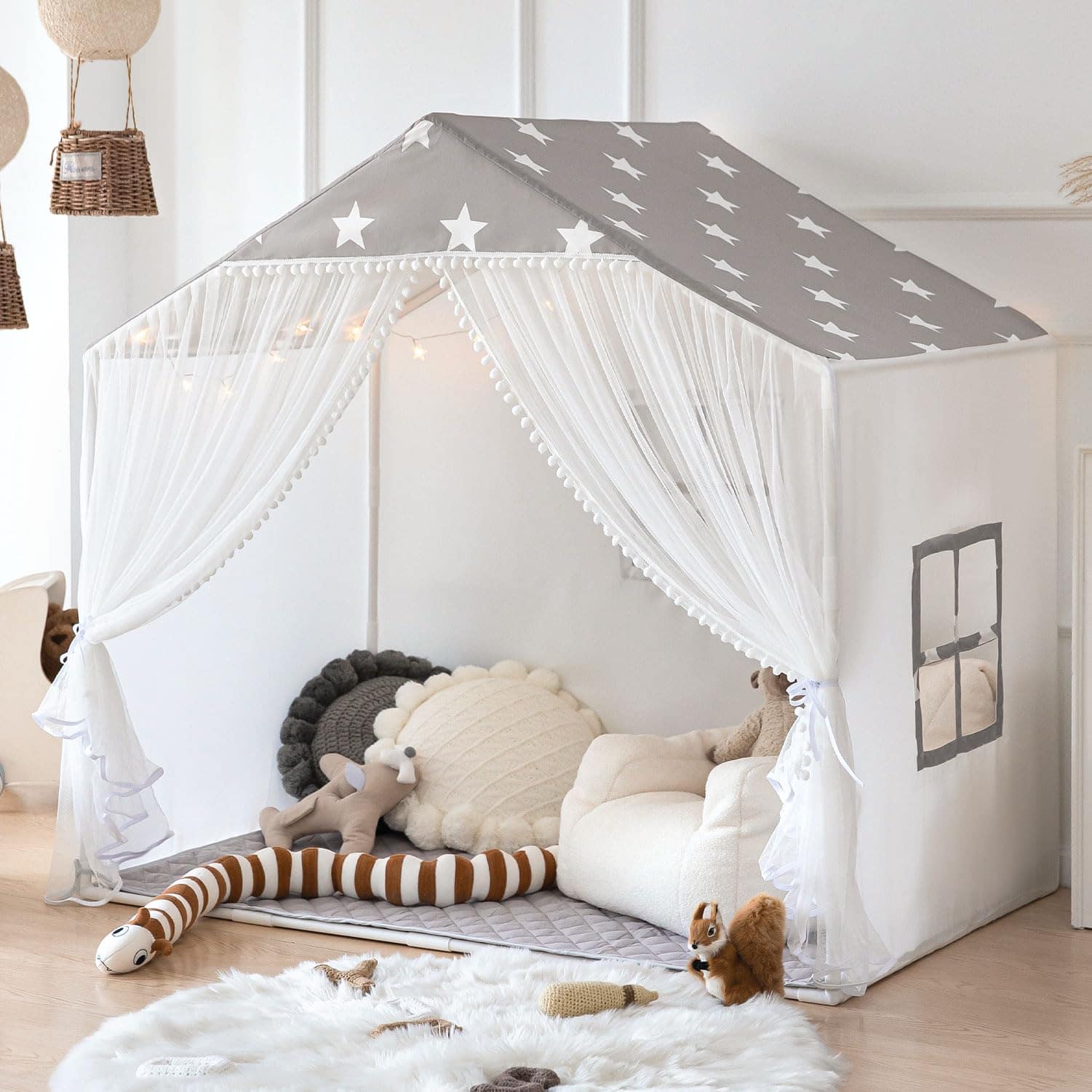 Tienda de juegos para niños con alfombra, gran carpa de