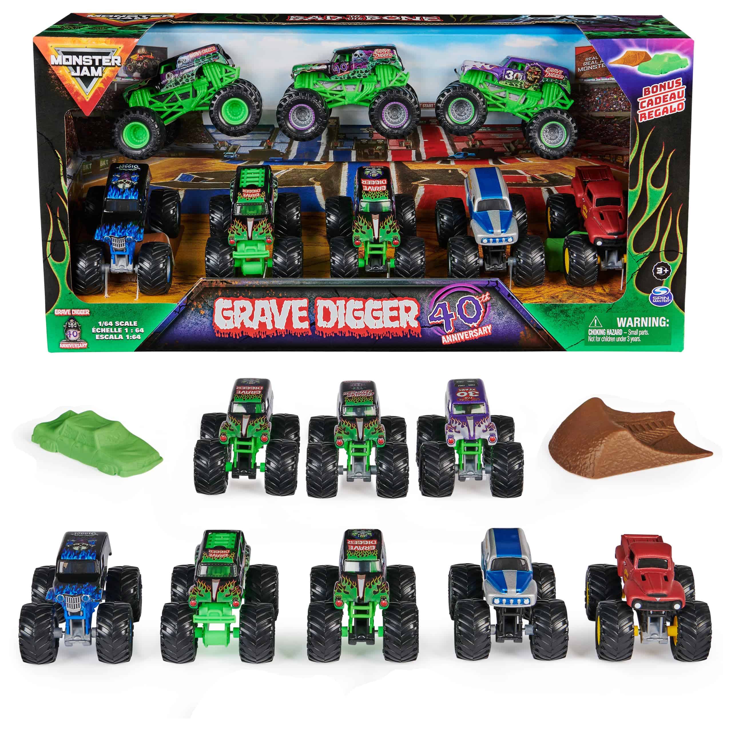 Monster Jam, Pack de 8 Camiones Monster Trucks Grave Digger