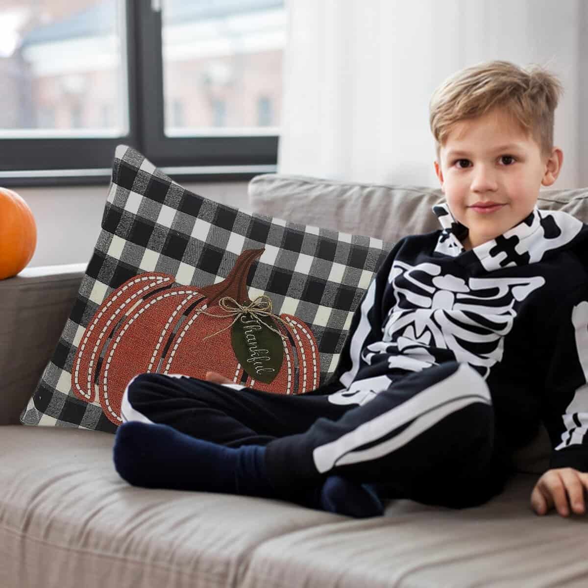 Almohada decorativa de calabaza de cuadros de búfalo MON - Imagen 8