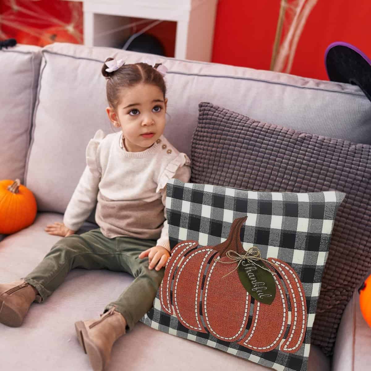 Almohada decorativa de calabaza de cuadros de búfalo MON - Imagen 3