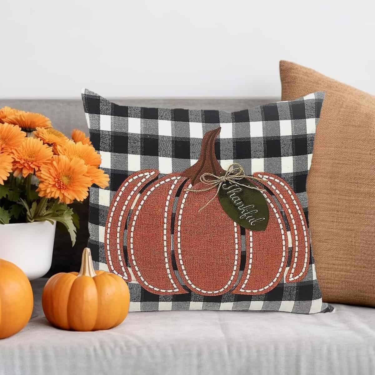 Almohada decorativa de calabaza de cuadros de búfalo MON - Imagen 5