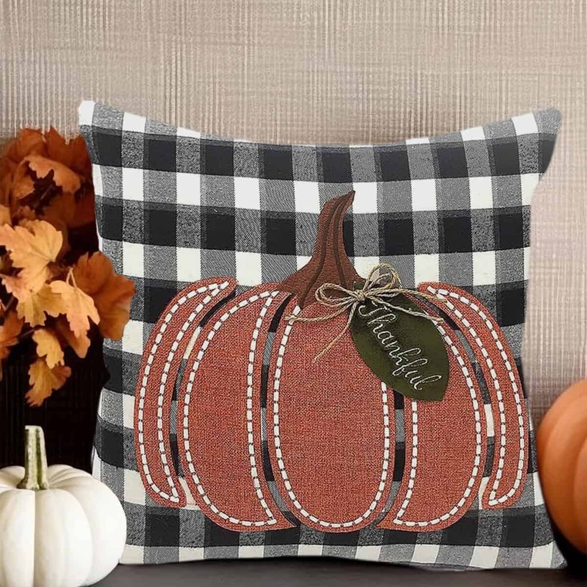 Almohada decorativa de calabaza de cuadros de búfalo MON - Imagen 7