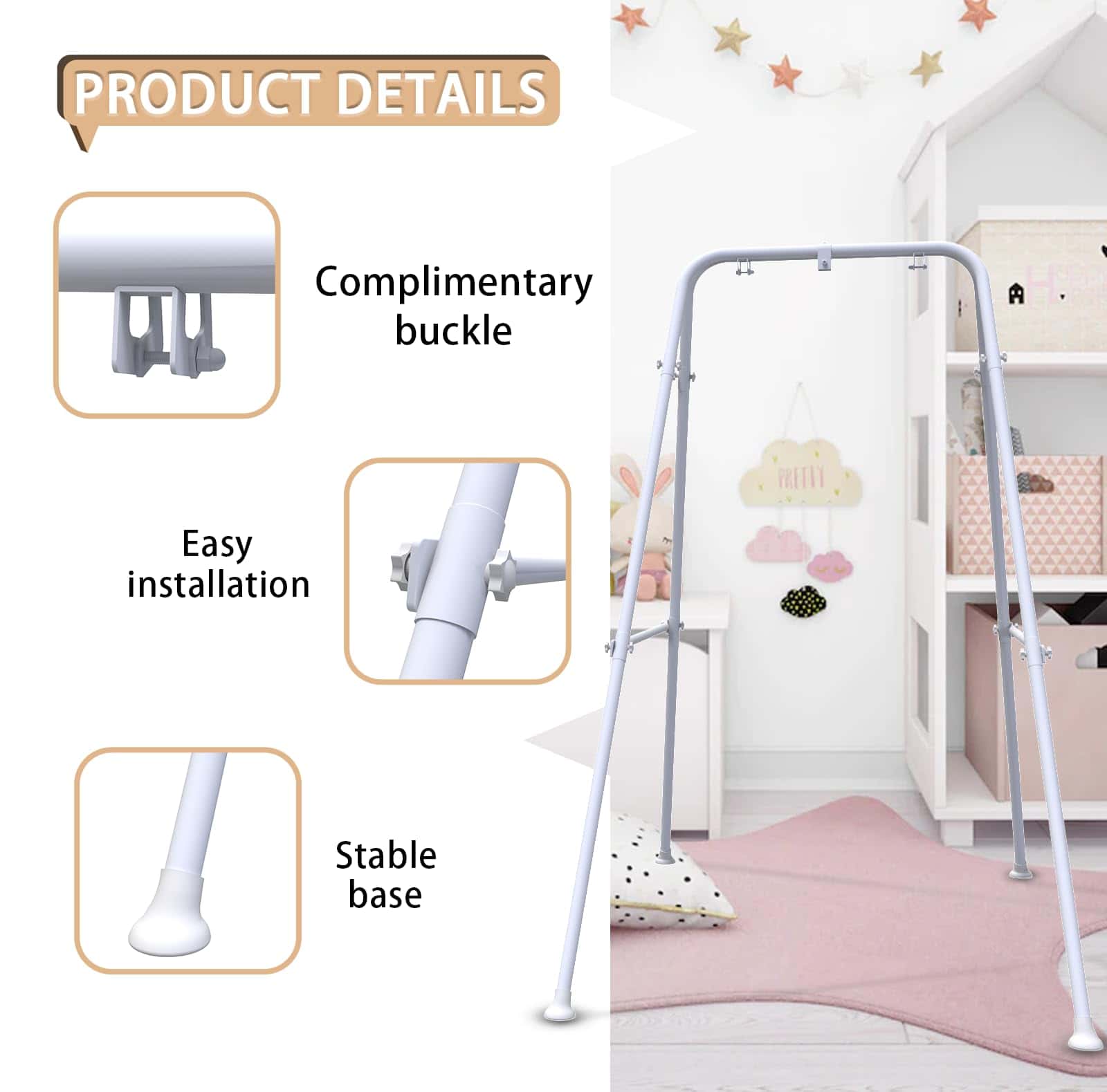 Soporte de Columpio para Niños, Estructura de -Blanco - Imagen 4