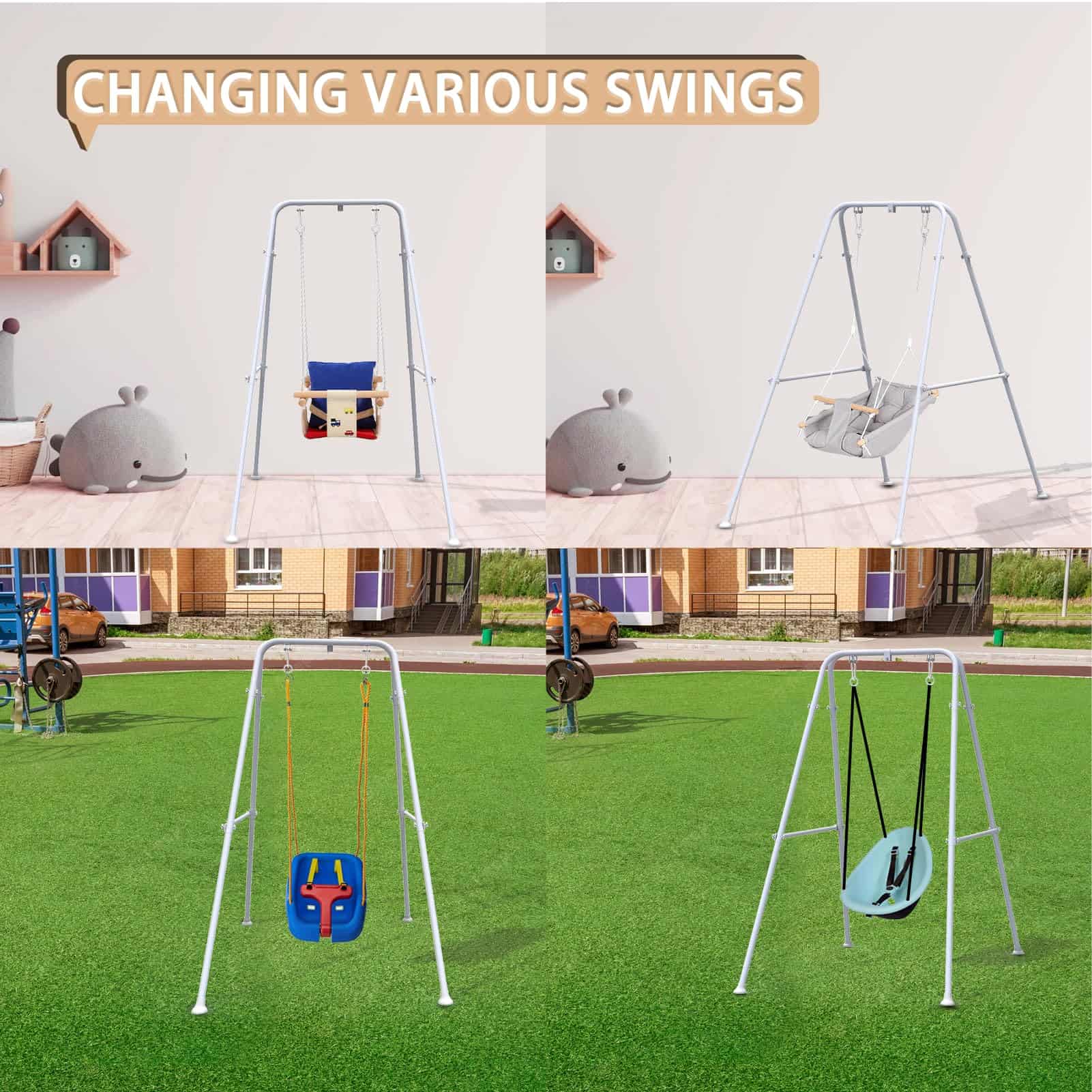 Soporte de Columpio para Niños, Estructura de -Blanco - Imagen 3