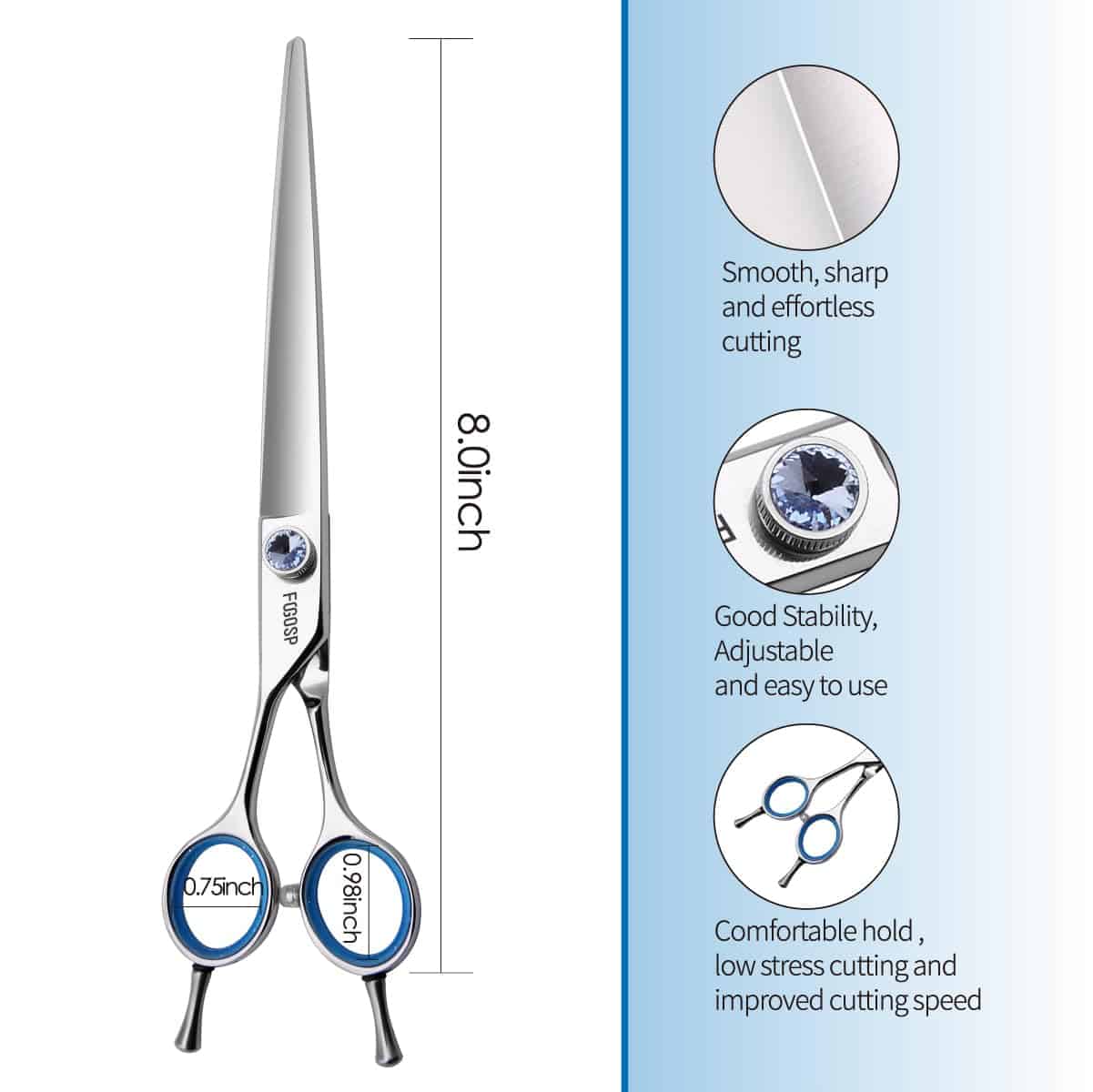 Tijeras de Peluquería para Perros Zurdas Rectas de 8.0'' de - Imagen 3