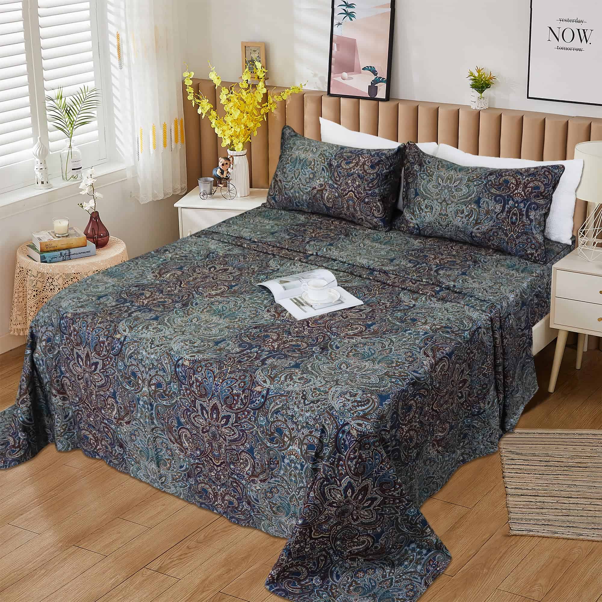 Juego de Ropa de Cama Vintage Azul Paisley -Azul Marino Oscu - Imagen 3