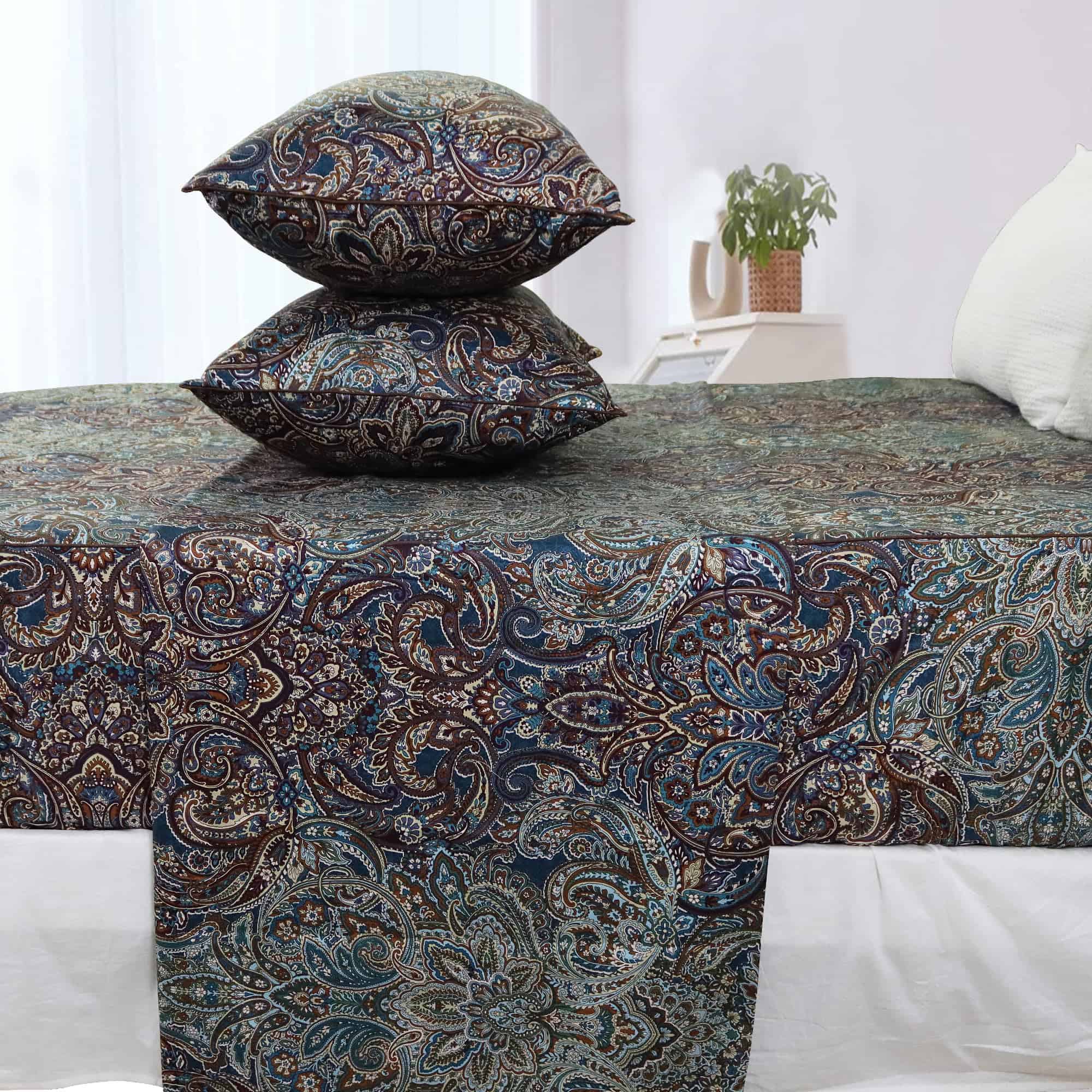 Juego de Ropa de Cama Vintage Azul Paisley -Azul Marino Oscu