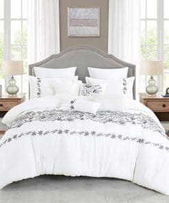 Juego de conforter ESIA de 7 piezas en plata y blanco con