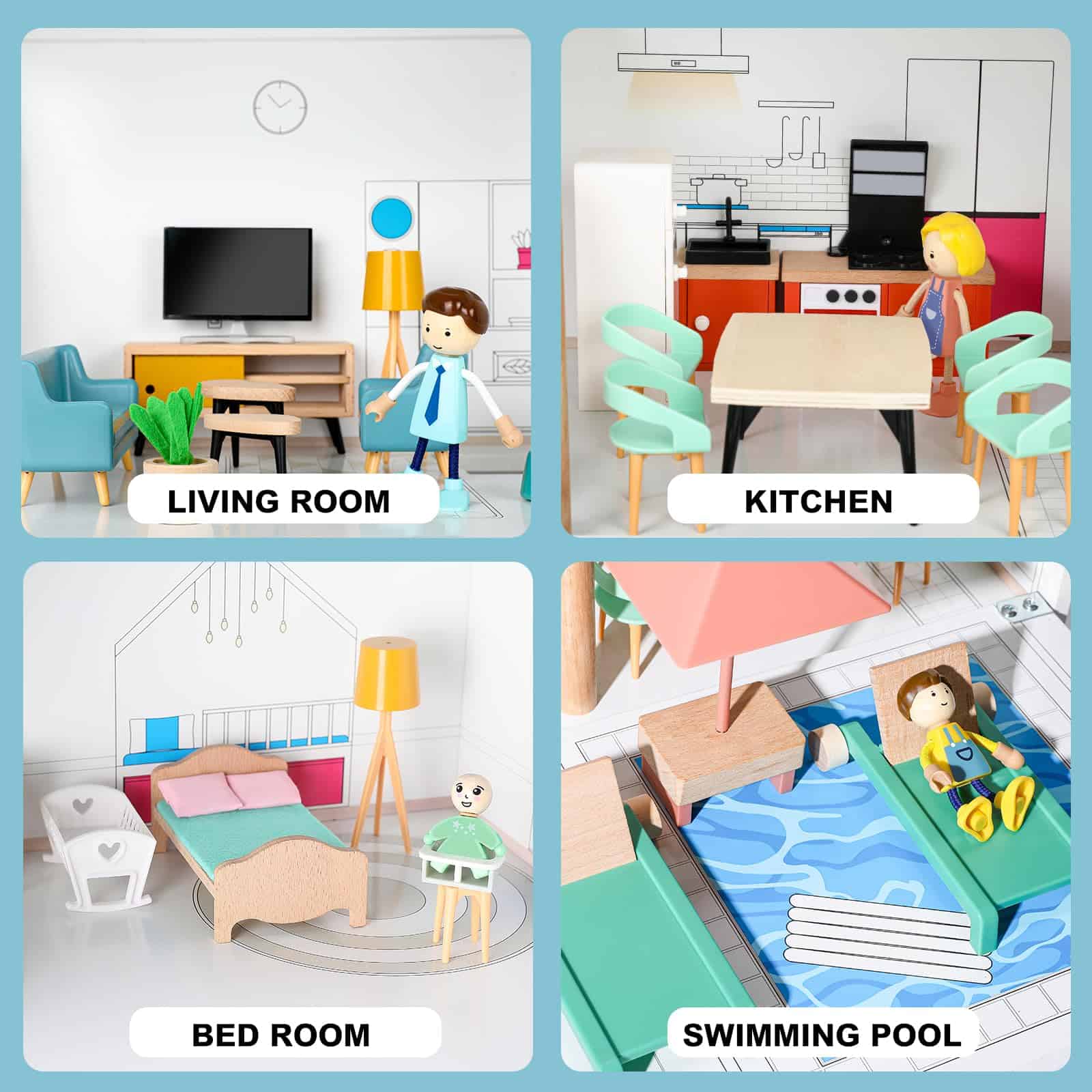 Set de Muebles de Casa de Muñecas de Madera, 43 Piezas de - Imagen 4