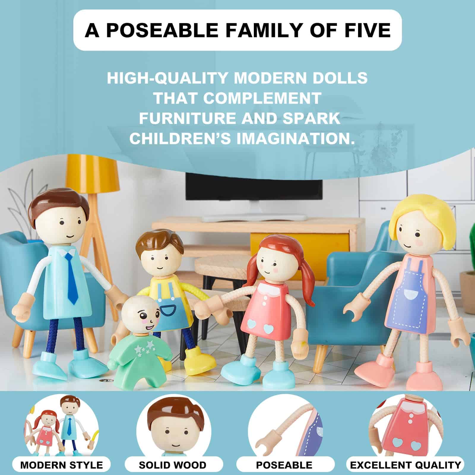 Set de Muebles de Casa de Muñecas de Madera, 43 Piezas de - Imagen 3