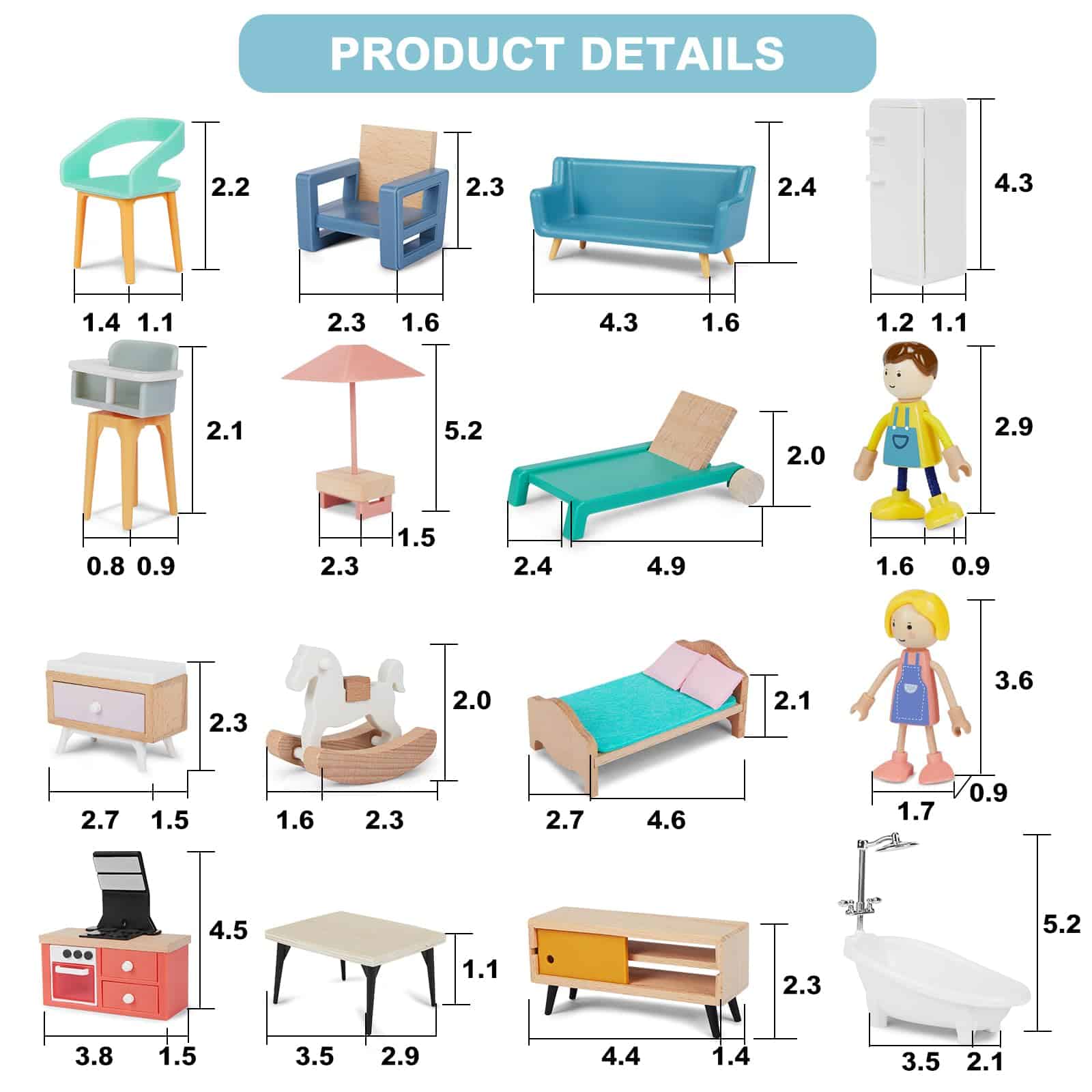 Set de Muebles de Casa de Muñecas de Madera, 43 Piezas de - Imagen 7