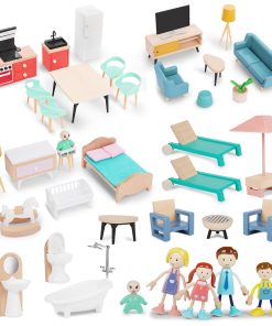 Set de Muebles de Casa de Muñecas de Madera, 43 Piezas de