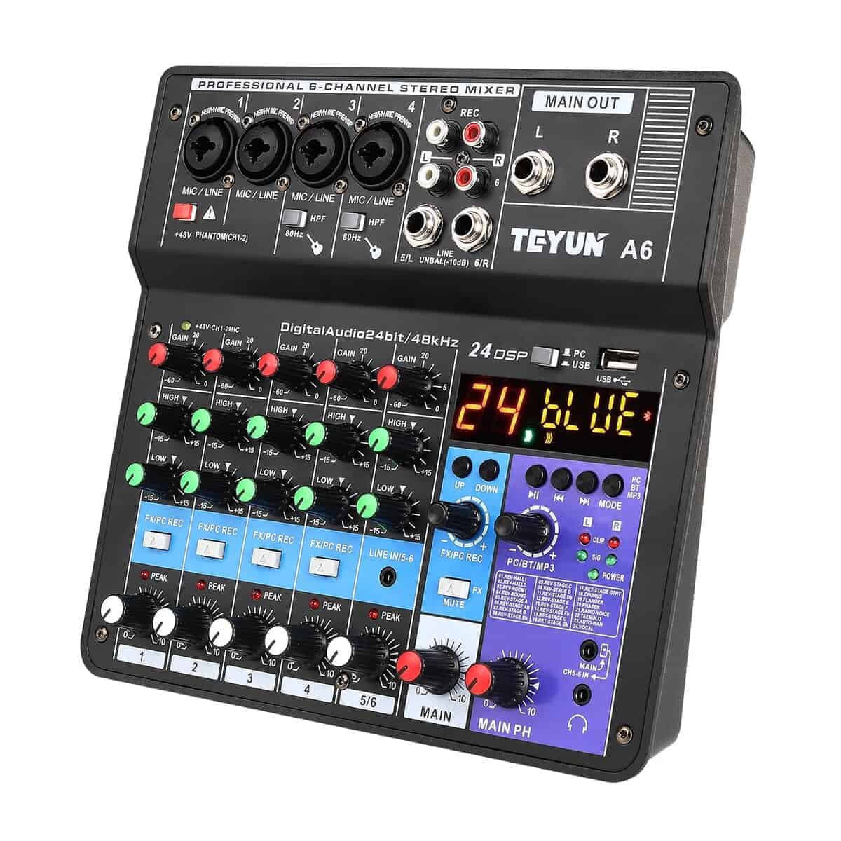TEYUN Mezclador Profesional Portátil de 6 Canales Consola