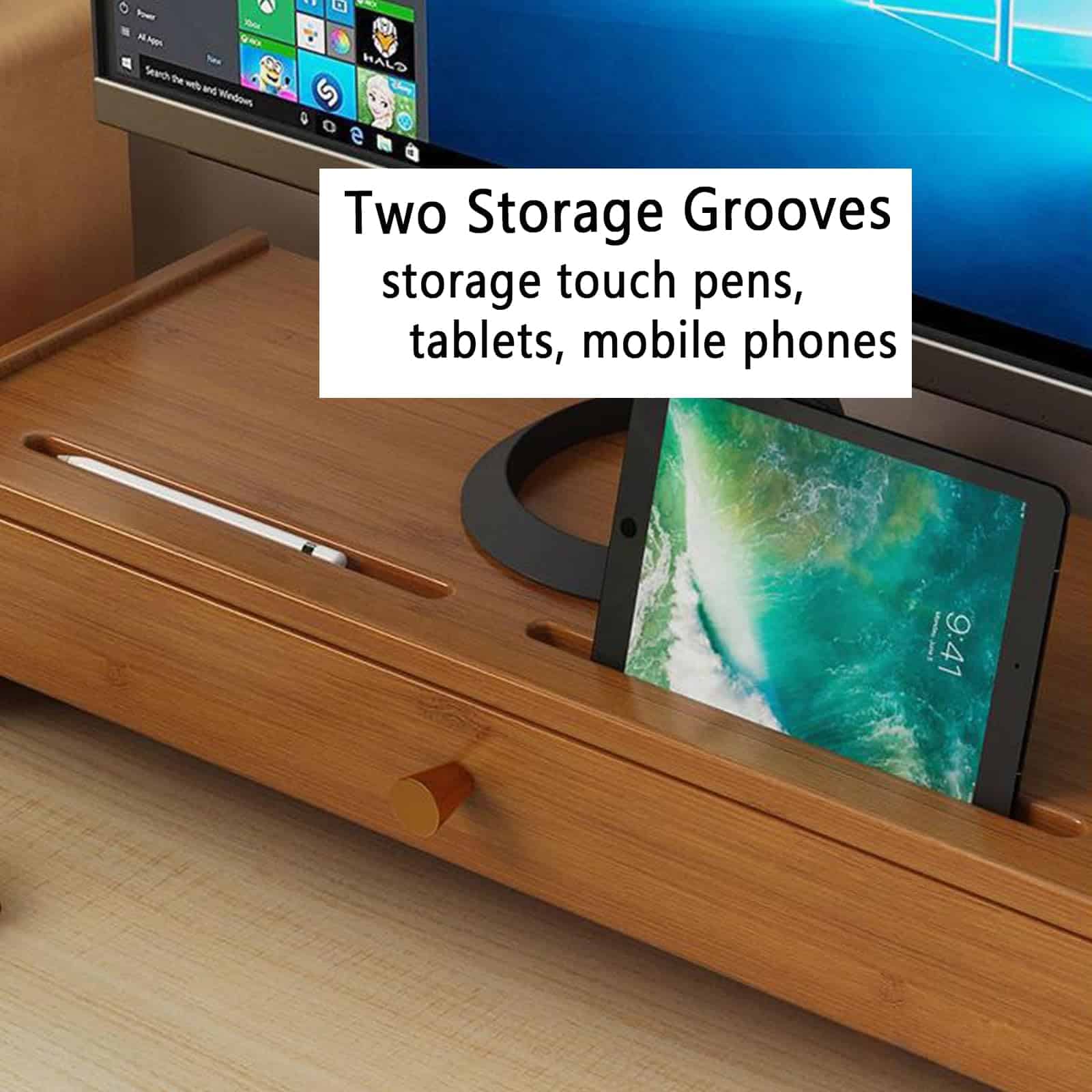 Elevador de monitor de pie, Elevador de monitor de bambú, - Imagen 5