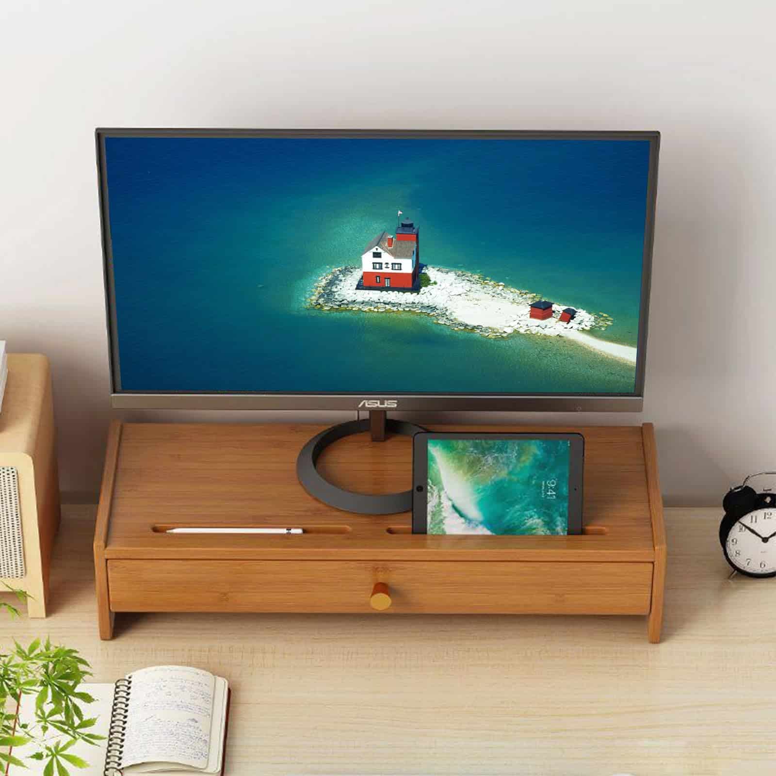 Elevador de monitor de pie, Elevador de monitor de bambú, - Imagen 8