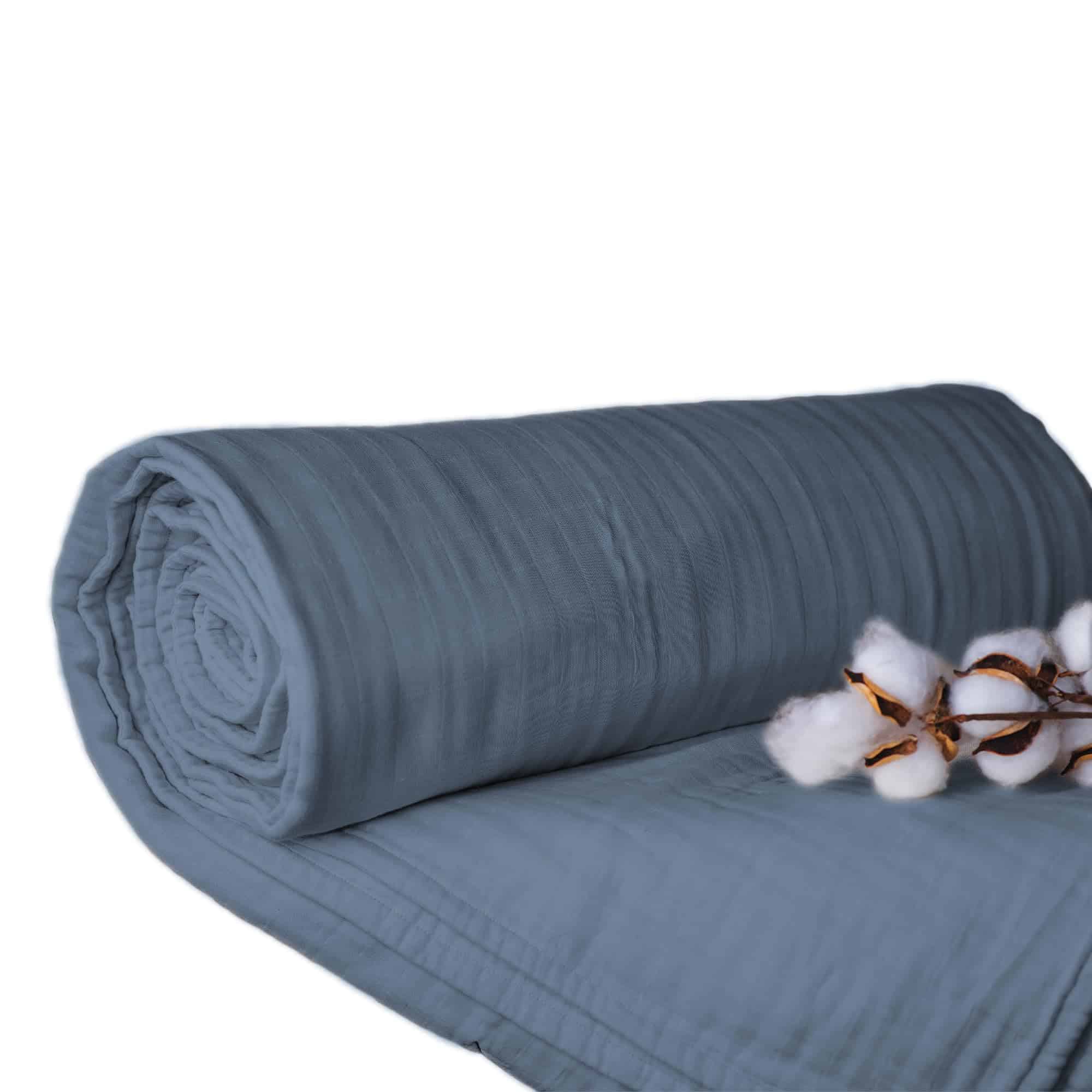 Manta de Muselina de Algodón Orgánico 100% -Azul Pacífico