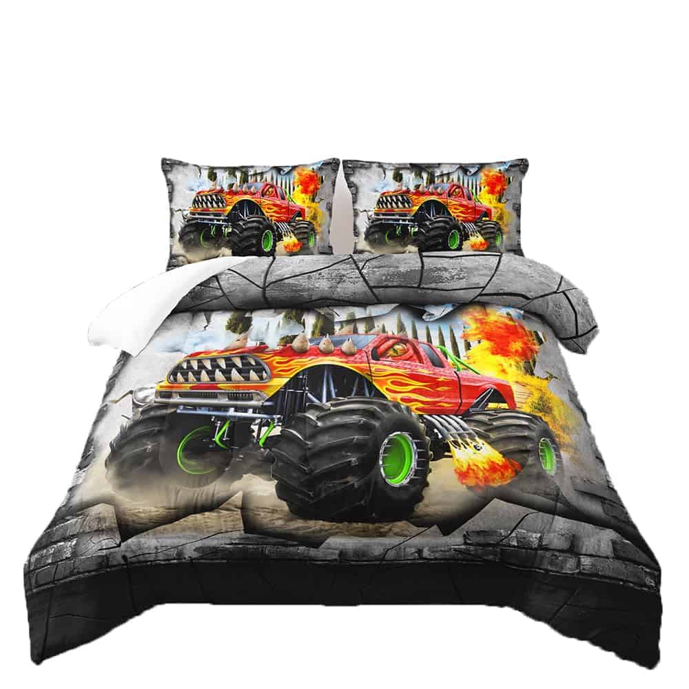 Juego de Ropa de Cama de Camión Monstruo de Fuego 3D para