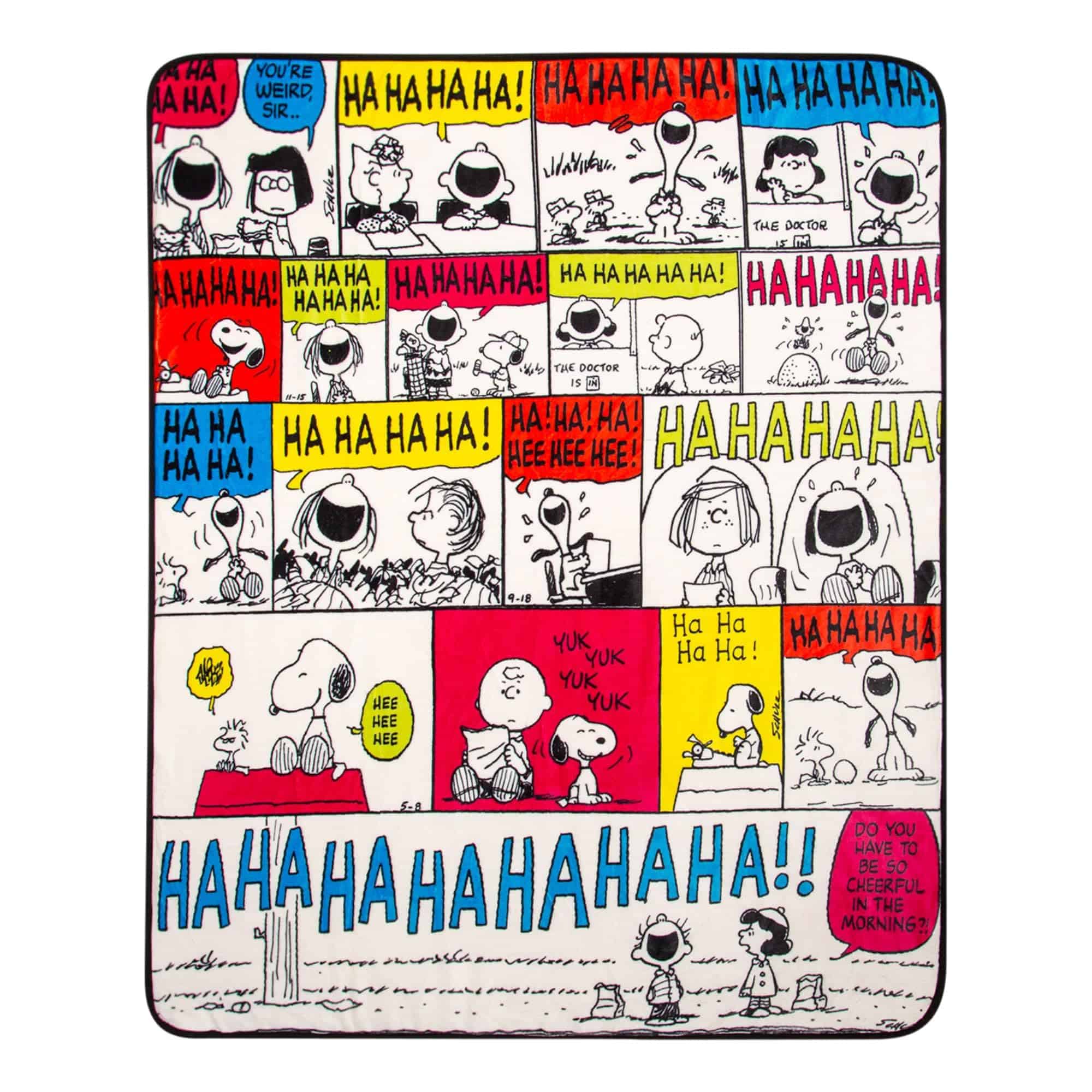 Manta Sherpa "Ha Ha Ha" con paneles de tiras cómicas de