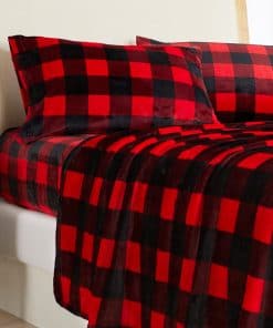 Juego de sábanas de microfelpa ultra suave -Rojo / Negro