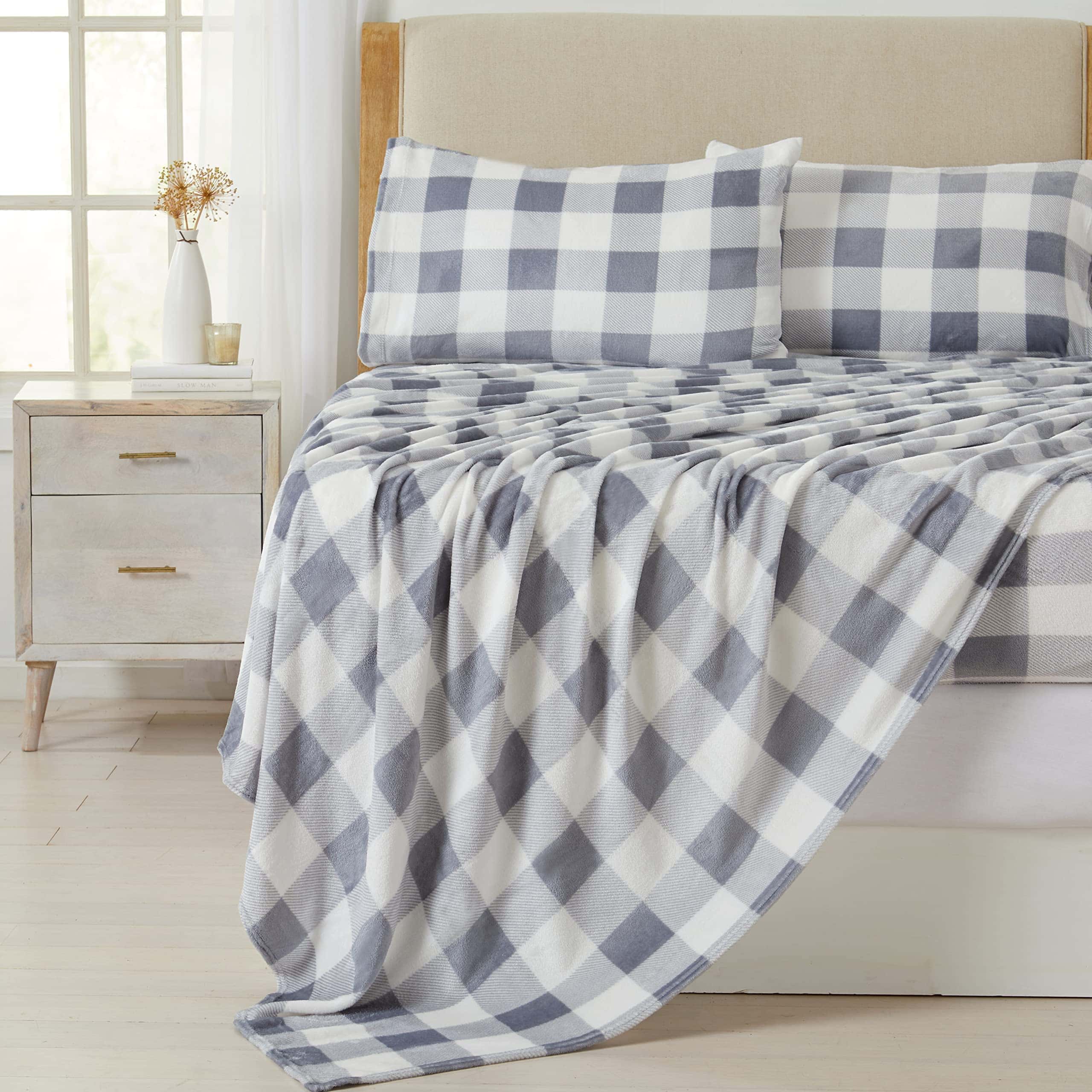 Juego de sábanas de microfleece NY Loft -Gris/Blanco