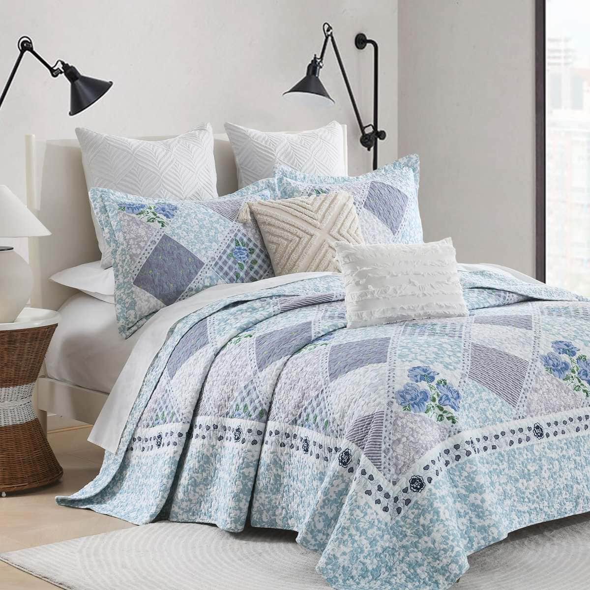 Colcha Grande Reversible de Algodón para Cama Queen, Juego