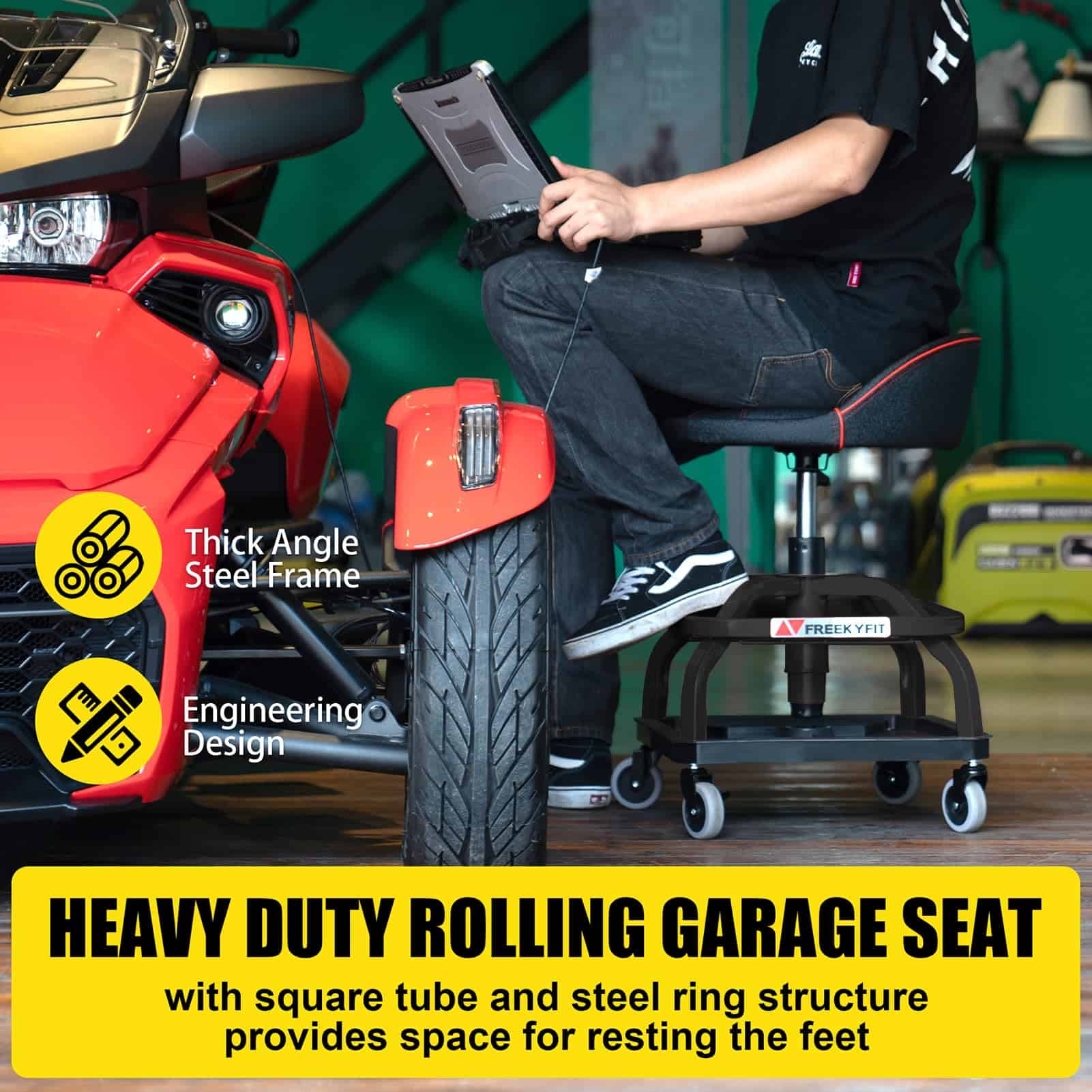 Taburete de Rodillos FreekyFit para Garaje con Ruedas, - Imagen 7