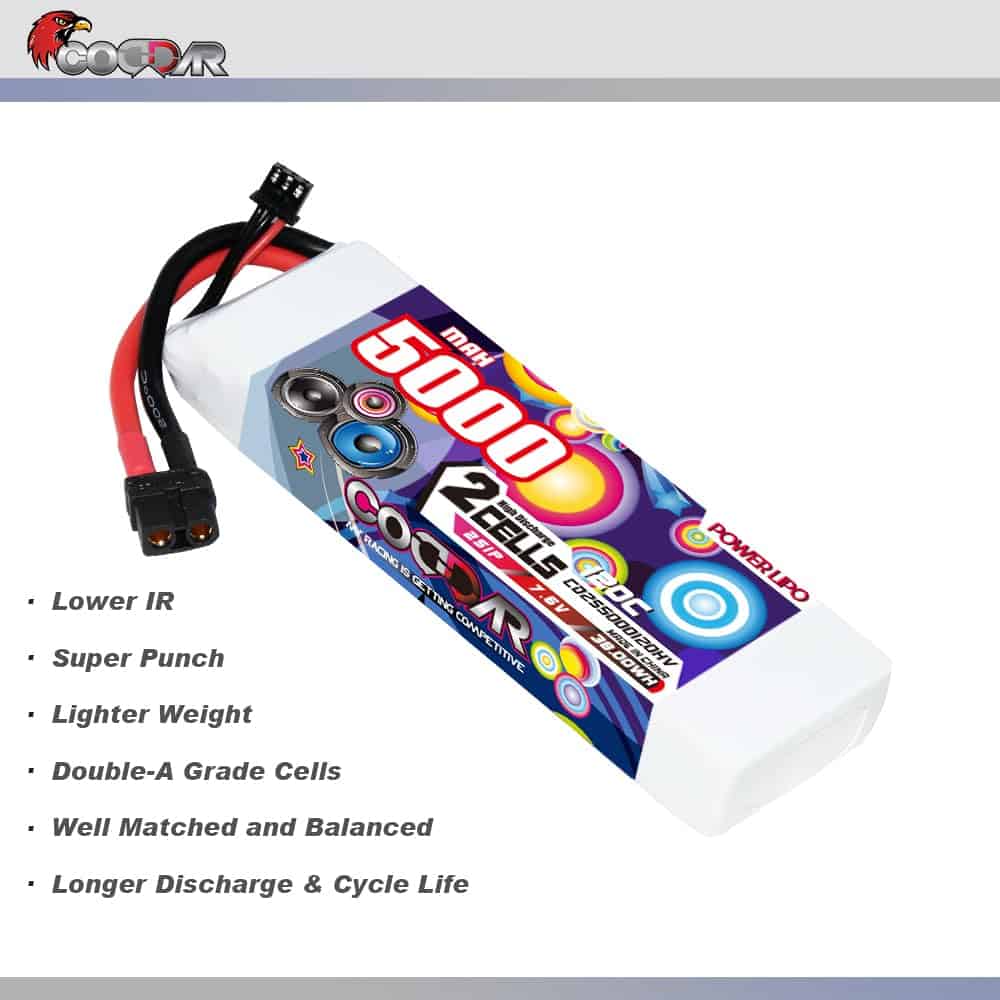 Batería LiPo CODDAR 5000mAh 2S 7.6V 120C con Conector XT60 - Imagen 3