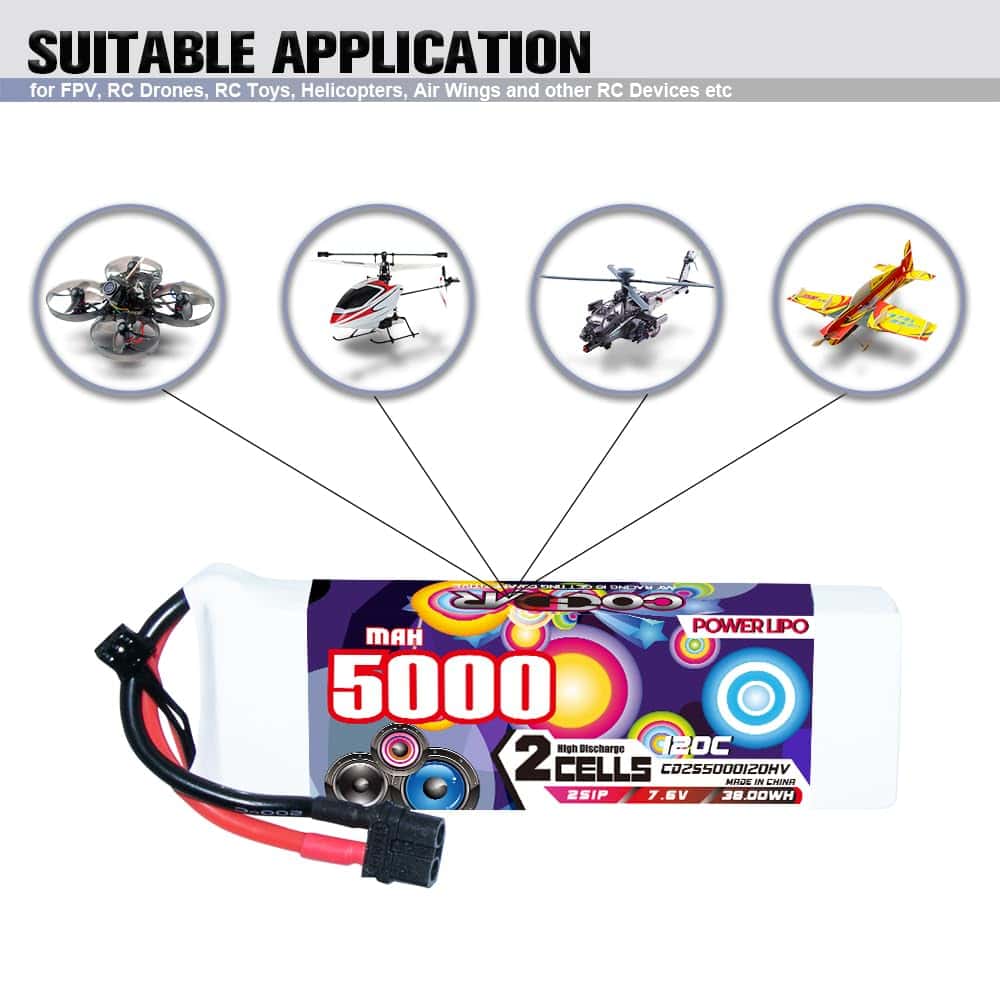 Batería LiPo CODDAR 5000mAh 2S 7.6V 120C con Conector XT60 - Imagen 6