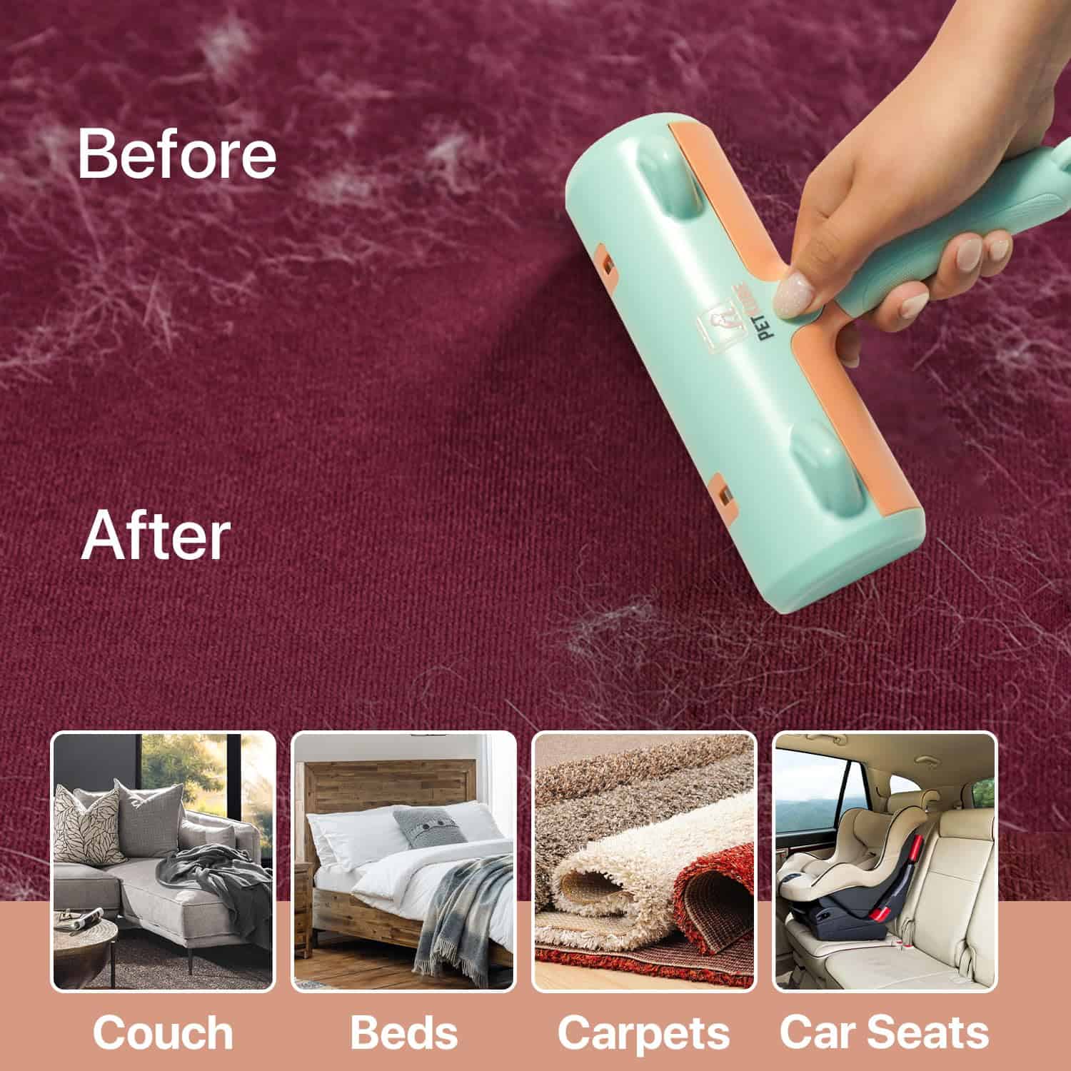 Removedor de Pelos de Mascotas PetKube y Rodillo Adhesivo - Imagen 3