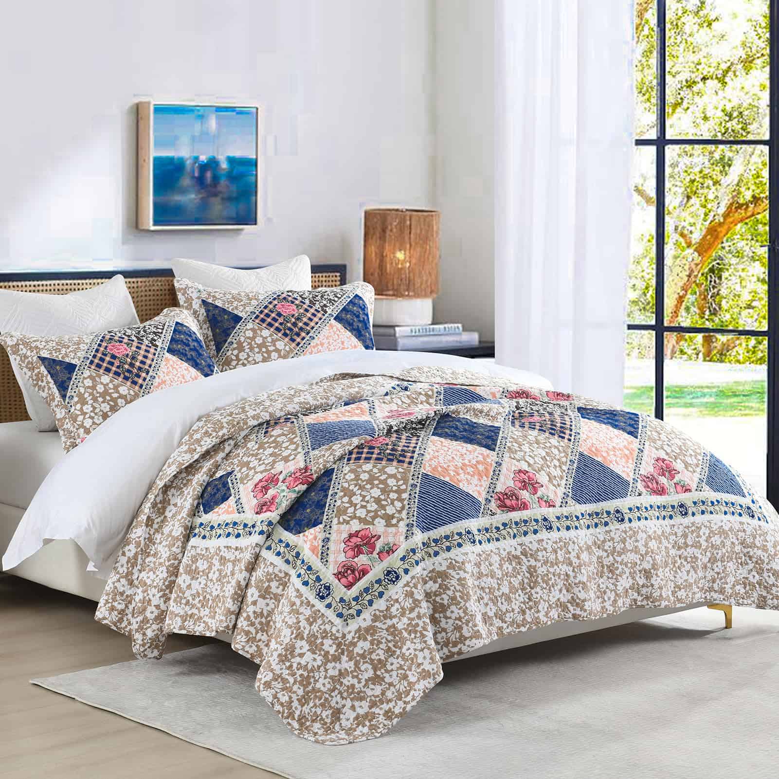 SahSahCasa 100% Algodón 120"x102" Colcha Cubrecamas