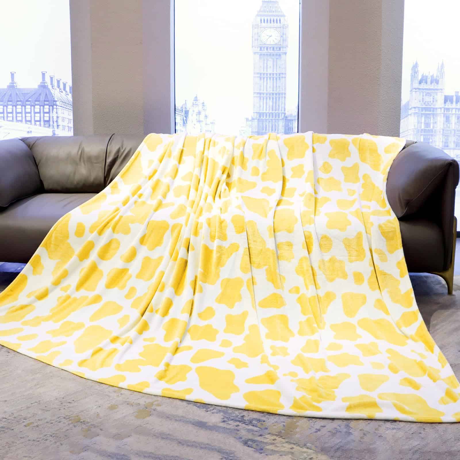 Manta de Felpa Tamaño Queen para Cama Limón Amarillo Claro
