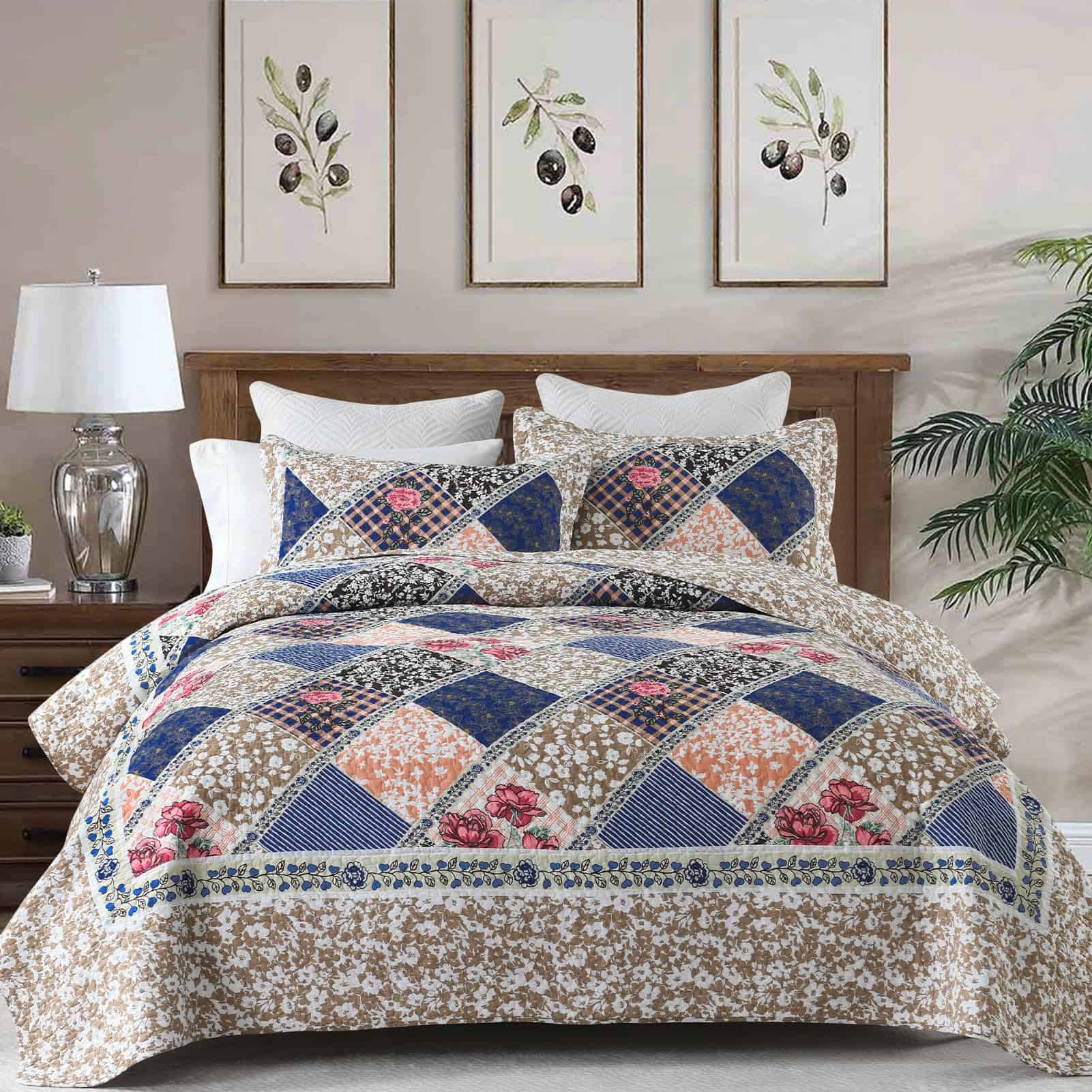 Colcha extragrande de 102x120 pulgadas - -Brown/Navy - Imagen 4