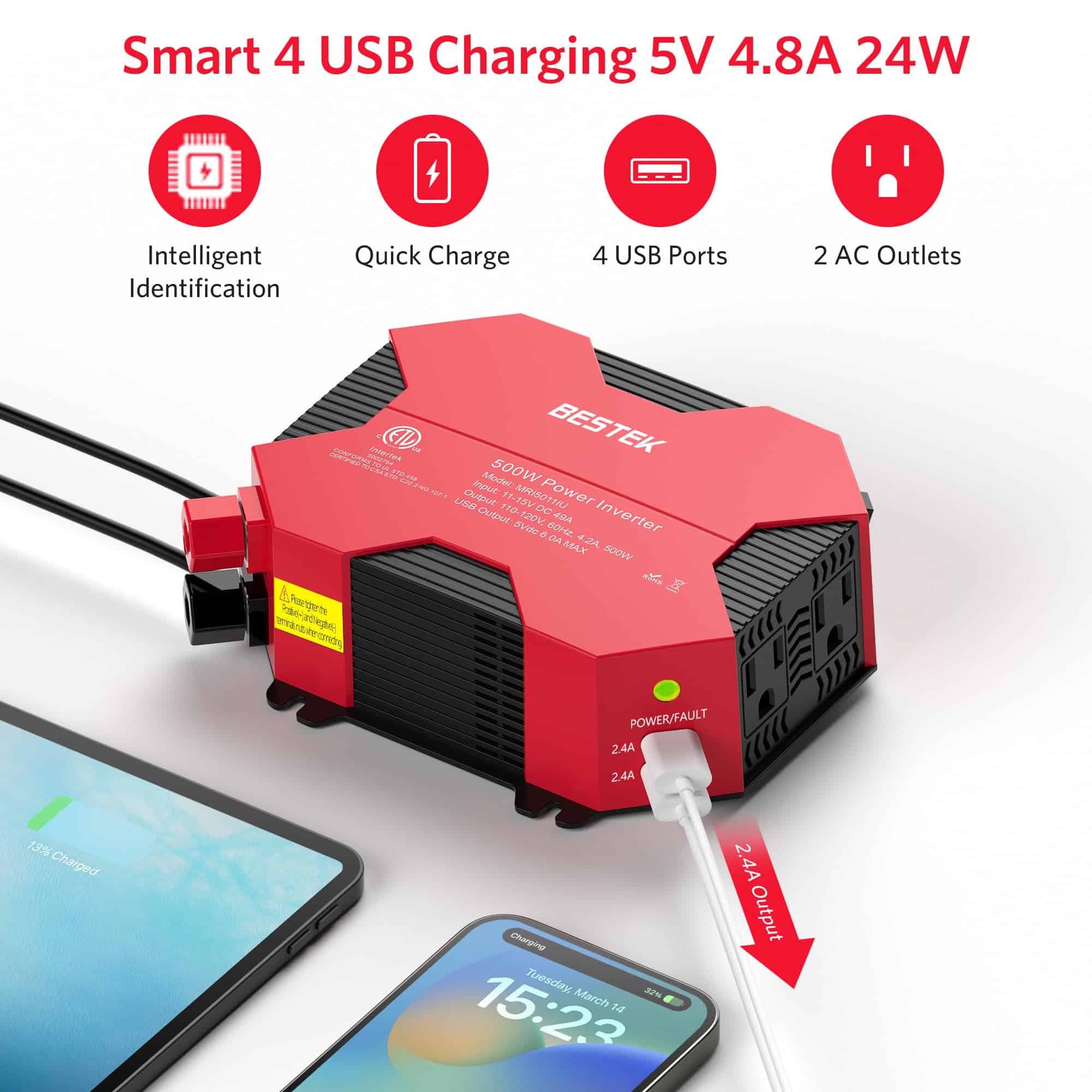 Inversor de Corriente para Automóvil BESTEK de 500 vatios - Imagen 3