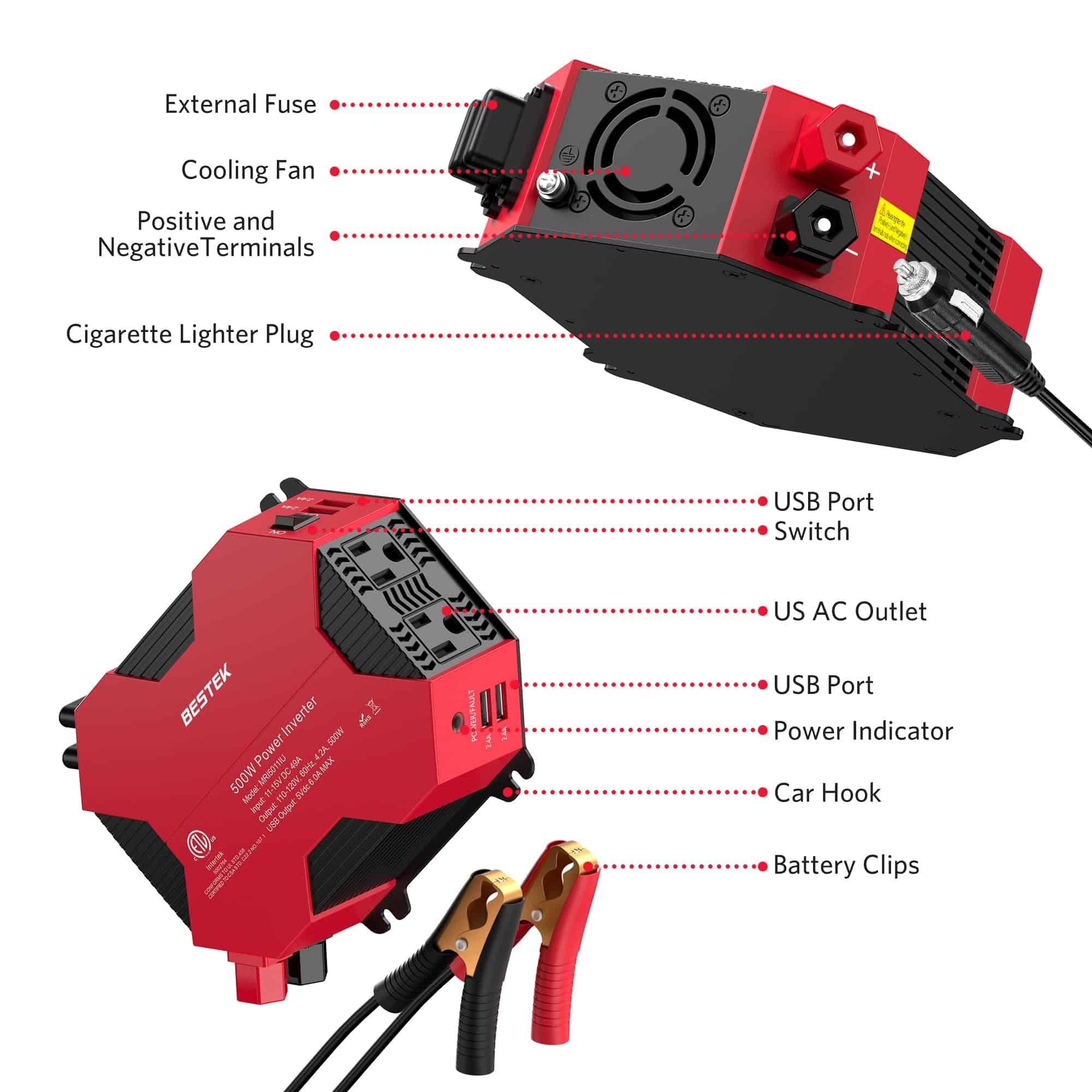 Inversor de Corriente para Automóvil BESTEK de 500 vatios - Imagen 4