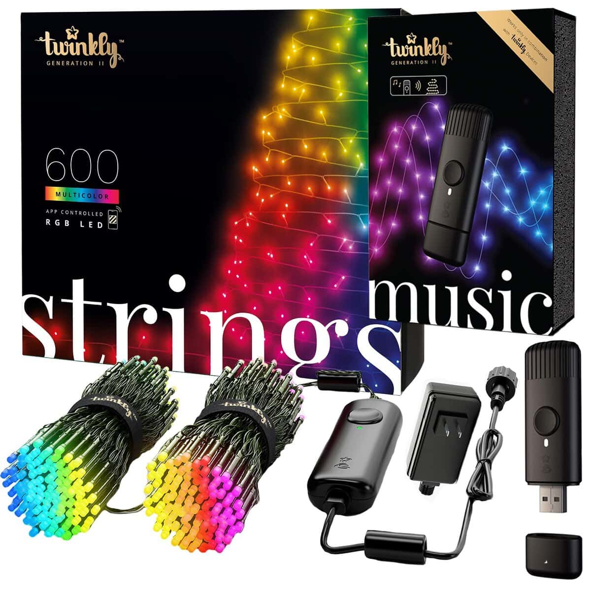 Luces de Navidad Twinkly para árbol, uso exterior, 600 LEDs